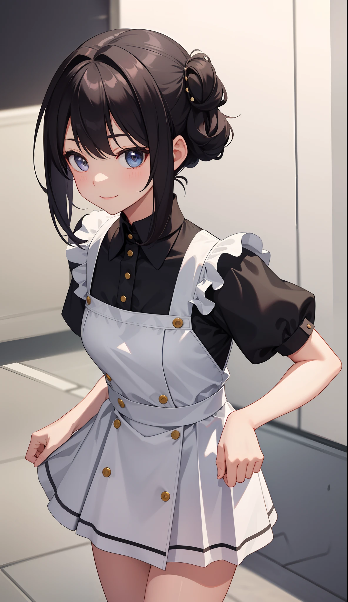 highest quality、masterpiece、((1 girl))、((smile))、(blush:1.3)、Black Shirt、blouse、((fun!!))、(Small breasts)、(single braid)、()、()、((White apron:1.5))、((Maid))、((hair ornaments)),、Kamimei、look at me、 ((in house:1.5))、 Taking a break from watching the audience、Cowboy Shot、(skirt lift:1.3),(Highly detailed white panties:1.3)、(highly detailed panties:1.3)、、(スカート that rolls up:1.3)、(Panties fully exposed:1.5)、