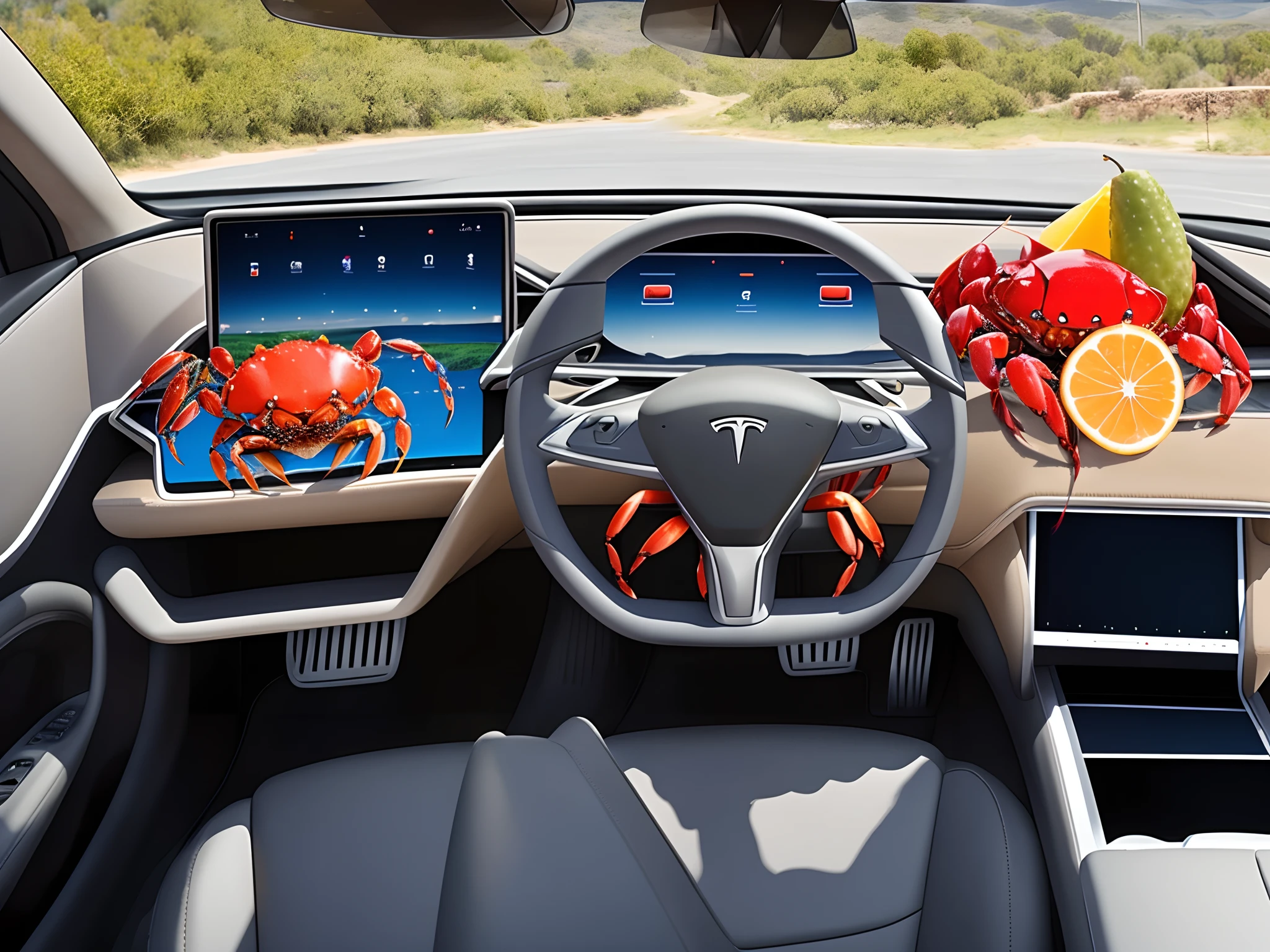 Gay crabs having sex in a tesla with mixed fruit