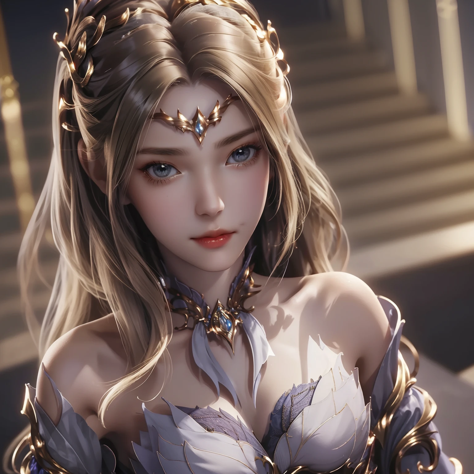 ((Best Picture Quality, 8k, tmasterpiece:1.3)), 1girl, Beautiful woman with slender abs:1.3, (Casual hairstyle), Princess dress:1.1, Ultra-fine face, A detailed eye, 二重まぶた,ssmile,Home