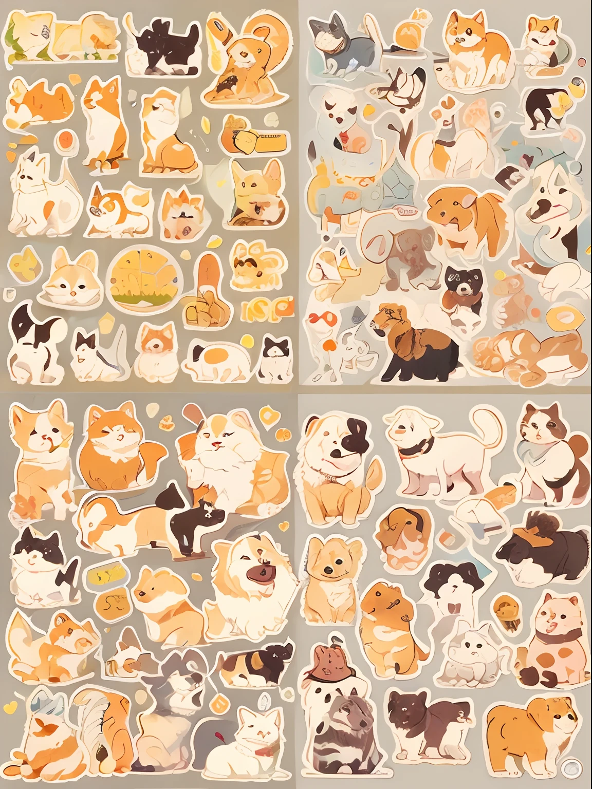 A set of cute colorful stickers,Cute puppy,intriguing,playful,high detal,Roll layout,highly detailed,Thick lines,solidcolor