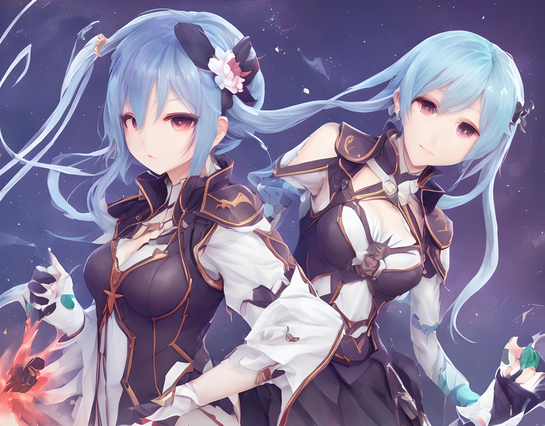 Masterpiece,best quality,best resolution,1 woman,2 heads,details,Firefly character,long gray hair,hair accessories,Blue and purple gradient eyes,blushing,Wearing a white dress with a black cloth draped over the shoulders with a gold pattern and long white sleeves.(blue cloth chest),wearing a long blue skirt,Wear long blue socks.,normal breasts,lying on the bed,bedroom background,Twin DSLR Photos, (8ก, 4K, Masterpiece),(Masterpiece, best quality), best resolution, (3 heads:1.5),Arms separated,arm circle, (Put your hands on your head...), (lower hand on ankle), (lower hand on leg), Full content in the frame, full body view, (four arms),(Multi-arm),(many hands), รูปร่างเพรียวบาง Masterpiece,best quality,best resolution,1 woman,many heads, upper body, smile, Facing the audience,big breasts,simple background,Beautiful face,Beautiful hair,beautiful eyes,beautiful body,Beautiful hands,conjoined twins