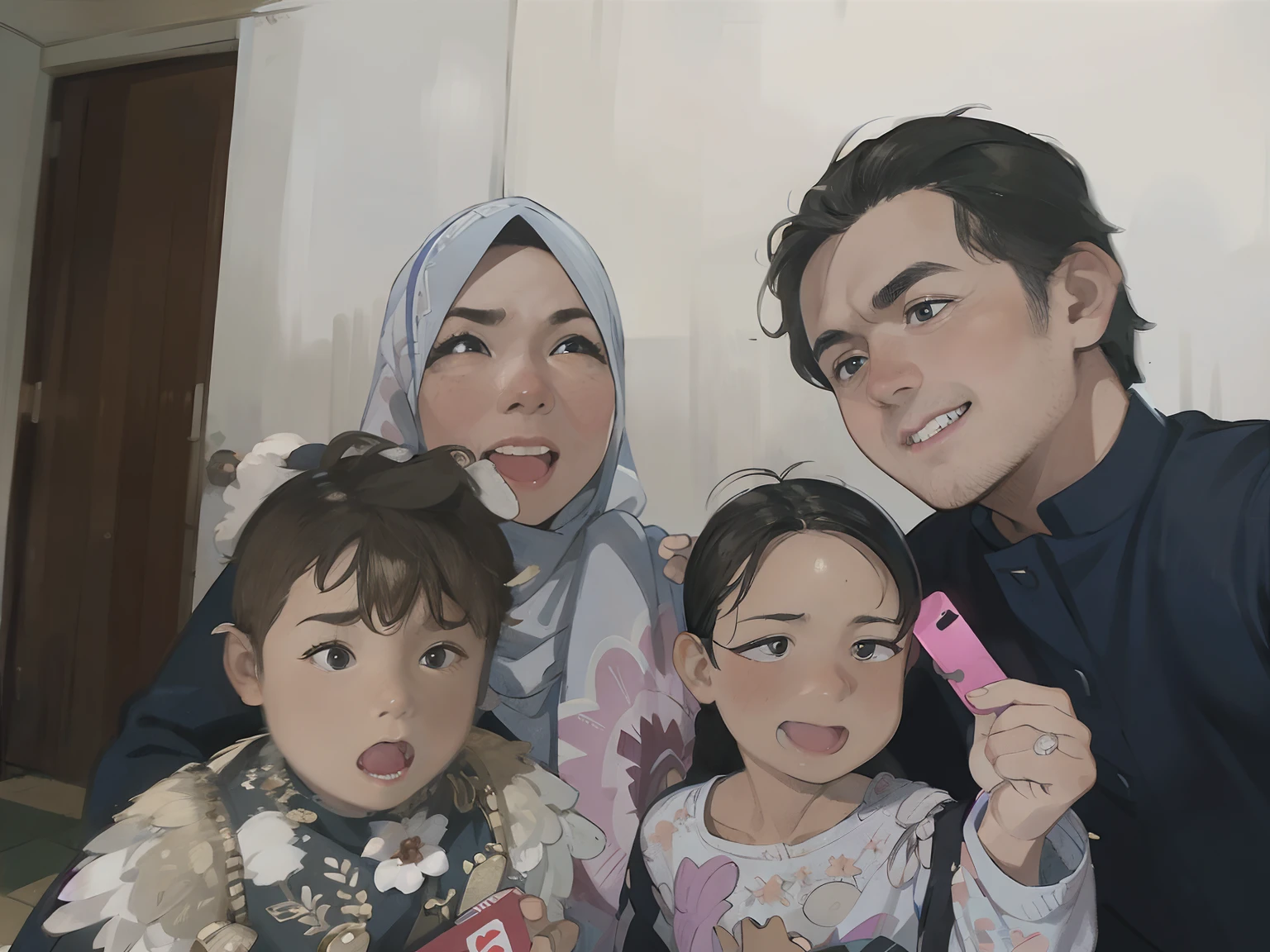 there are three people posing for a picture with a baby, happy family, selfie photo, taken with sony alpha 9, an indonesian family portrait, shot on nikon z9, selfie, taken on go pro hero8, shot with iphone 1 0, taken with canon eos 5 d mark iv, foto, selfie!!!!!, full protrait, old picture, 8k selfie photograph