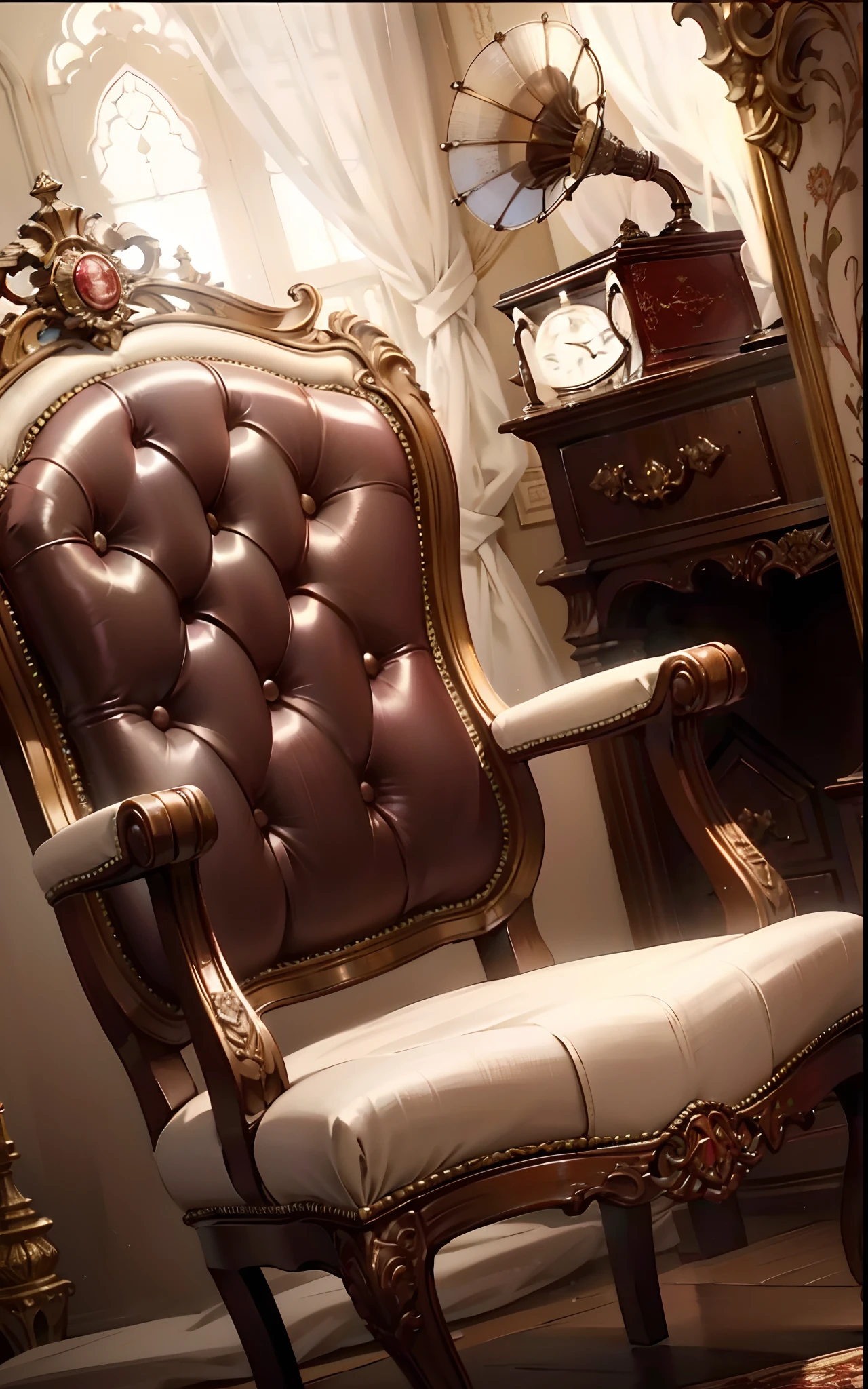 exquisite detailing,sofe,locker,lamp lights,(Royal Sister)English leather chaise longue, Moles under eyes, hyper HD,Anatomically correct,3D printing style,best qualtiy