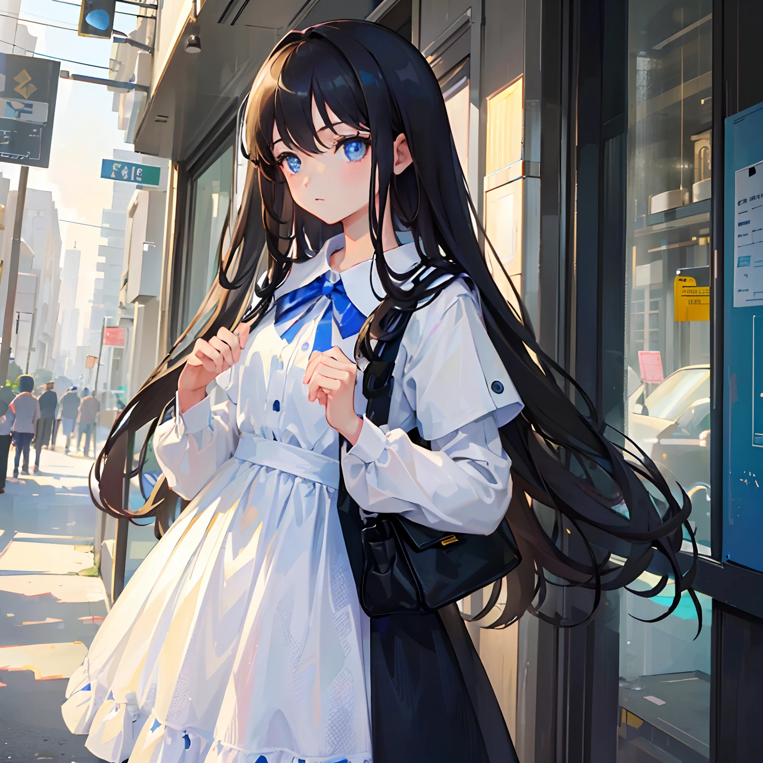 (masterpiece, top quality, super detail: 1.6), illustration, (solo, one girl, beautiful detailed eyes: 1.2), city, street,