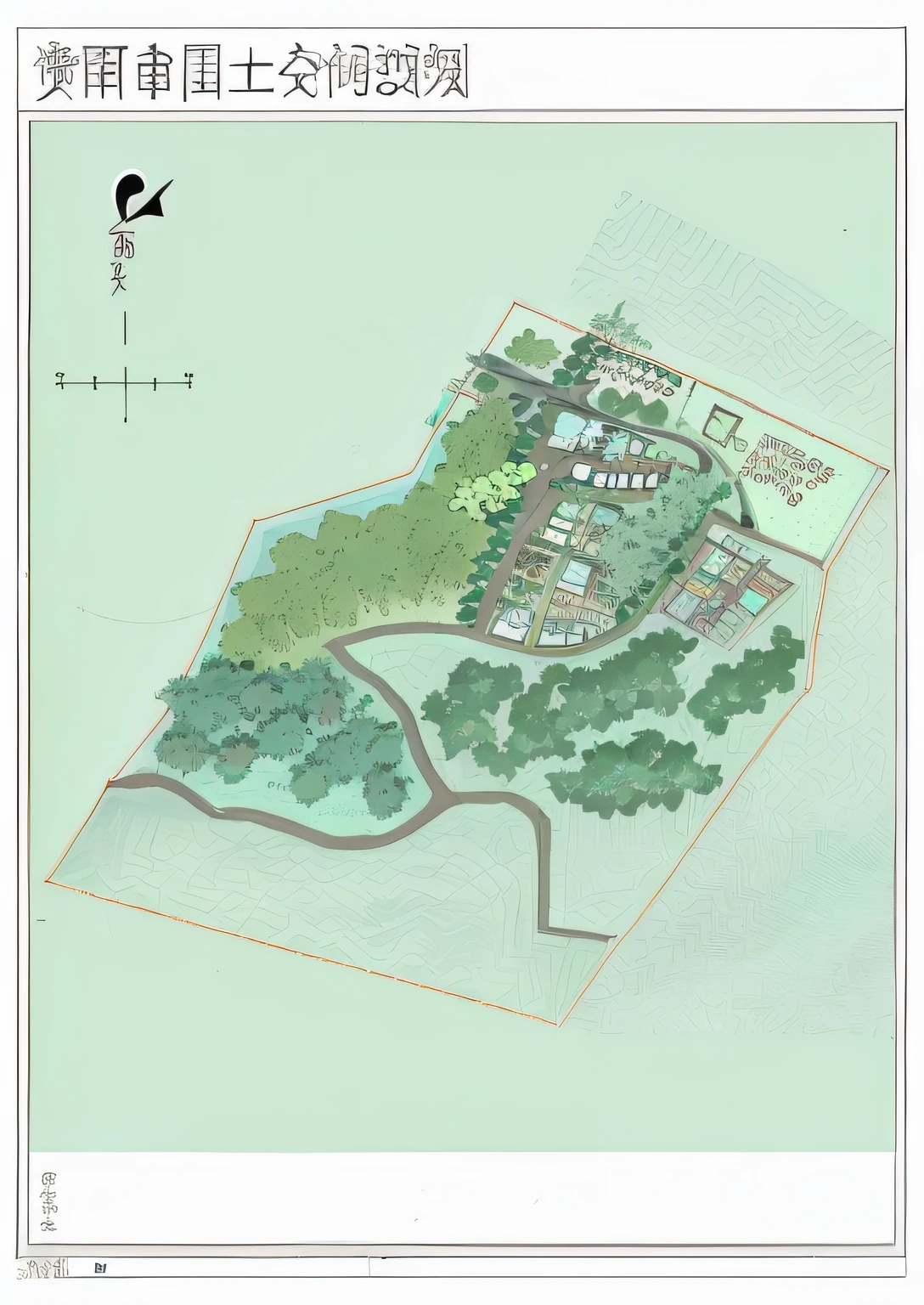 Map of a park with many trees and buildings, aerial illustration, A digital rendering, ecovillage, Bird's eye view, barycentric subdivision, ariel view, Top view map, bird's eyes view, bird's eyes view, bird's eyes view, conceito, buliding,atlas,Ideal map,One day,Trees in the park,Trees on the side of the road,There is a large park in the middle