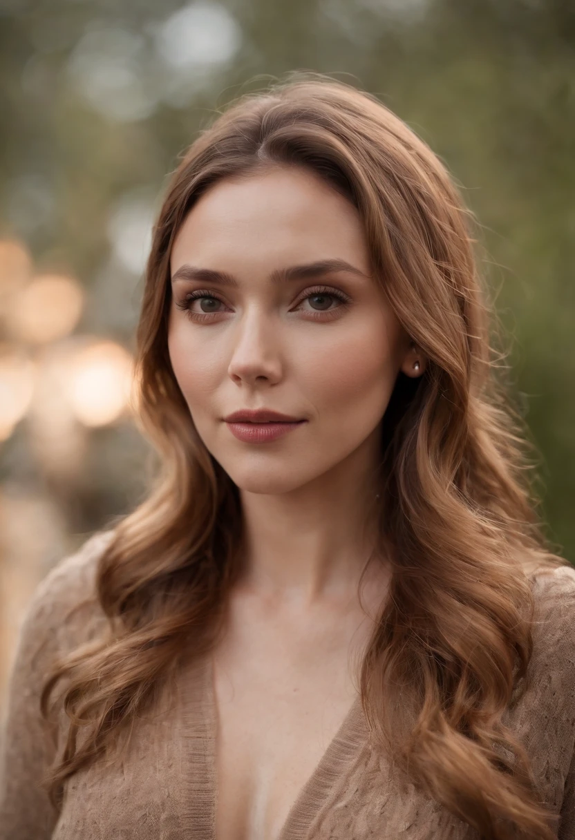 (full body) (nsfw) (RAW style, masterpiece, best quality, ultra-detailed), 28 years old Elizabeth Olsen posting outdoor, deep V sweater, big breast, beautiful night, cheerfully and happy, clear sky, analog style, (skin texture, film grain), cinematic light, sidelighting, ultra high res