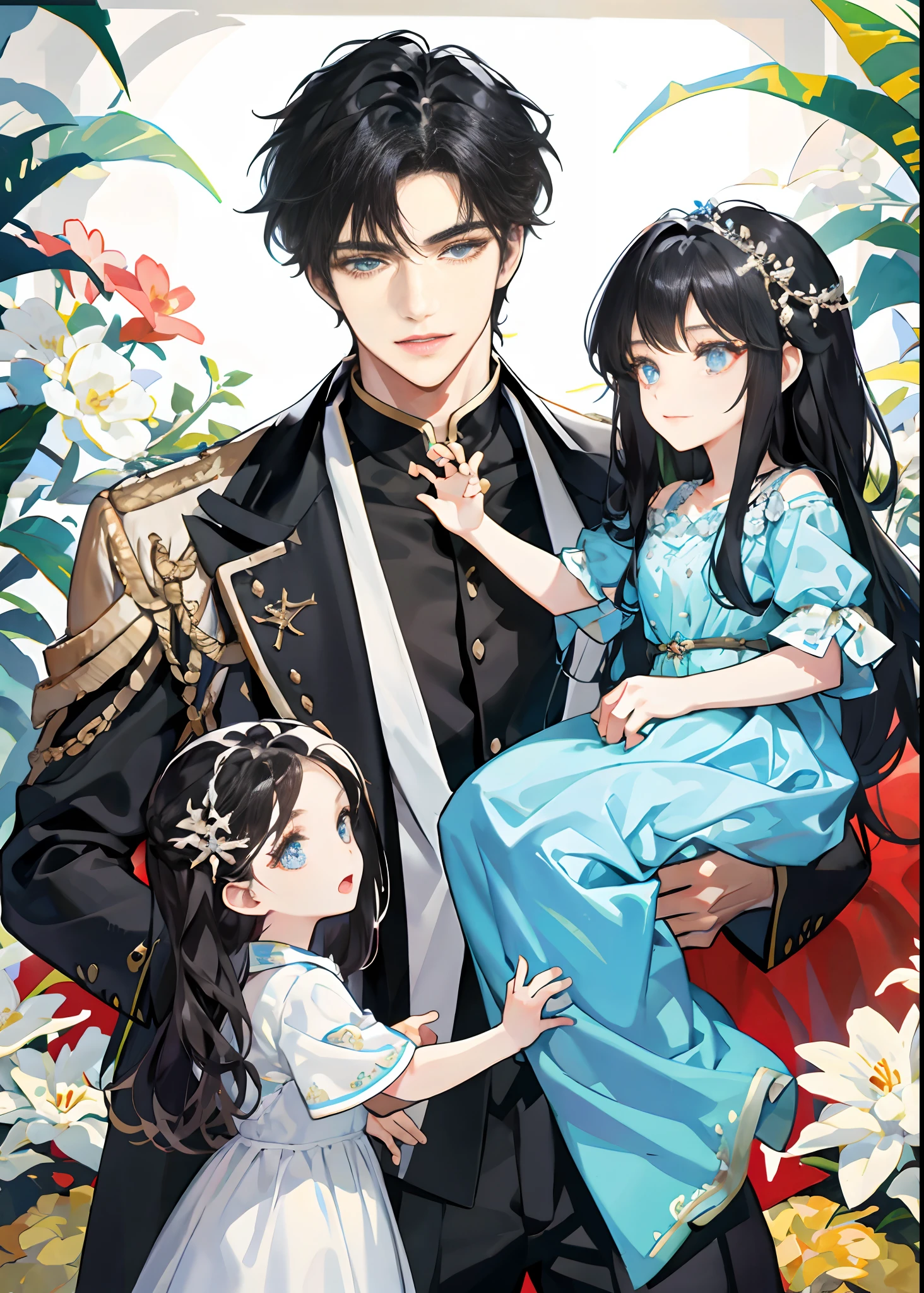 family, royal, elegant, good looking, kids, detailed, 4k, mom and dad, son and daughter, beautiful family, detailed eyes, pretty hair, handsome man, gorgeous woman, fine mom, hot dad, pretty kids, hot parents, kids, daughter, sons, mom with black hair, dad with different color hair