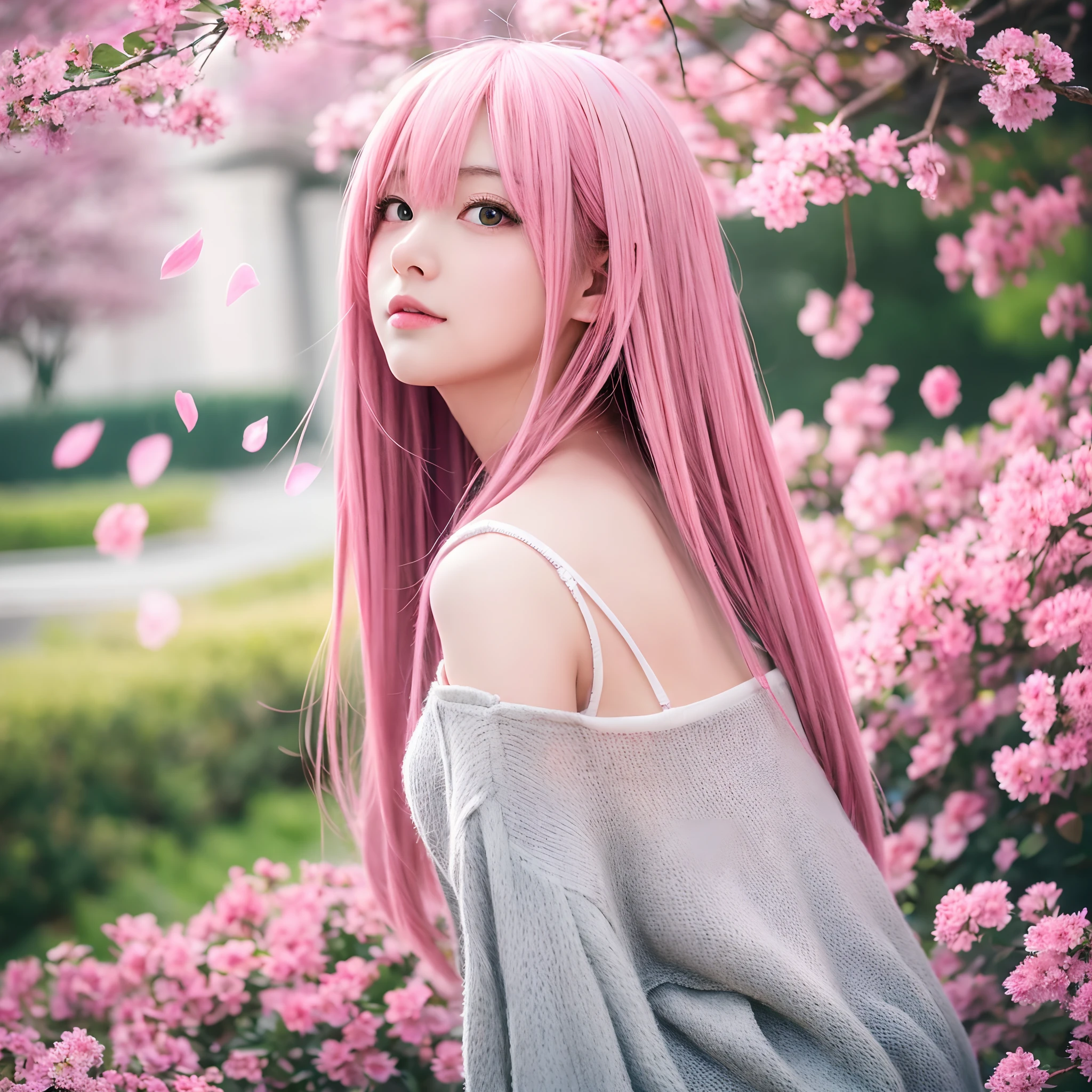 Anime girl with pink hair and green eyes poses for photo, Haruno Sakura, best anime 4k konachan wallpaper, Seductive Anime Girl, marin kitagawa fanart, sakura petals around her, splash art anime loli, anime style 4 k, anime moe art style, High quality anime art style, Detailed anime artwork, anime wallaper, Anime Best Girl