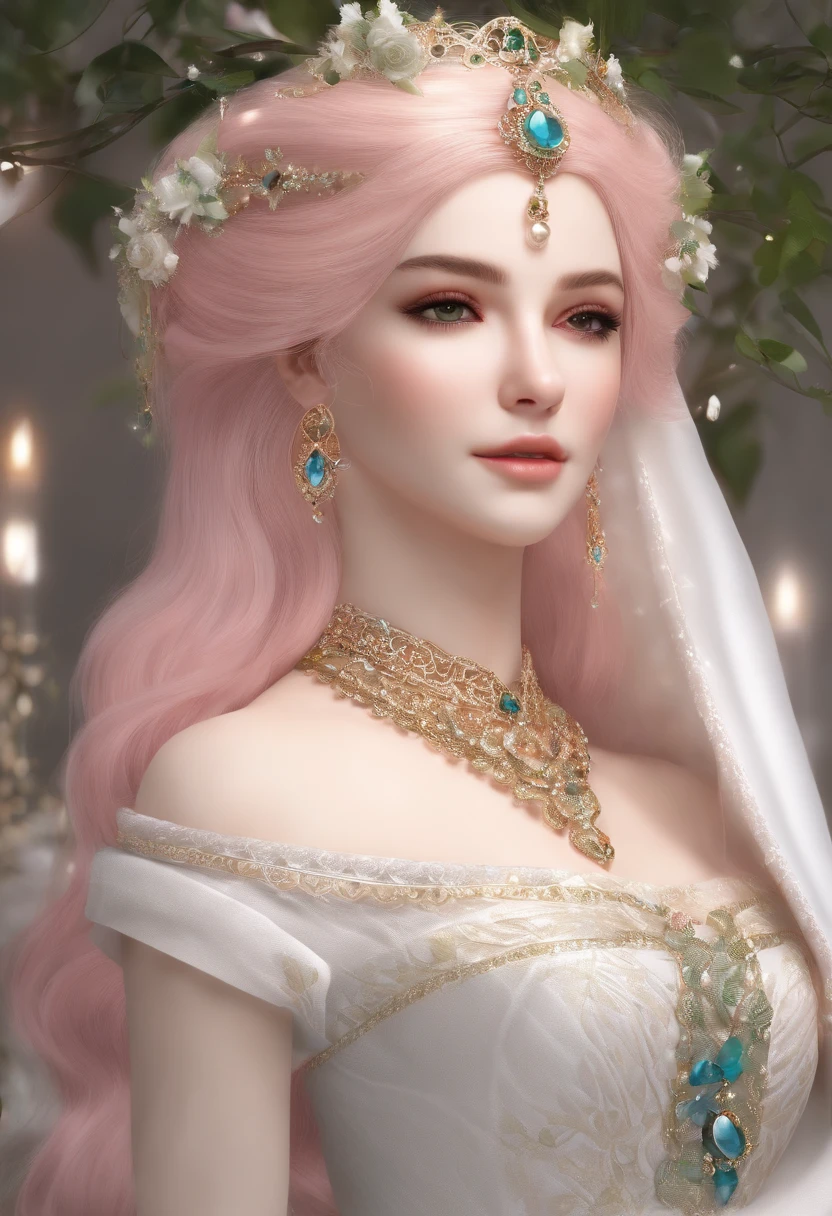 (Masterpiece, Best quality: 1.2), (A high resolution: 1.1), (Highest quality), (Master&#39;work), facingviewer(2 Maidens，A front，One back，Same clothes，decorations, (jewelry: 0.75), (Blush: 0.9), background is white，Long hair, A pink-haired, Blue-green inner hairs, Flat coating