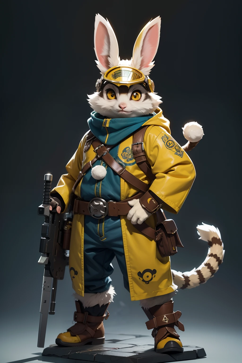 Rabbit by Katsuya Terada, hard disk, Manga, Show Avatar,Shaman lemur, Katsuya Terada STYLE, pokemon style, lemur, Yellow Eye, shaman, Snakeskin Armor, scales,lemur,  Yellow eyes, Muppets, It features a simple, control, chubby, , Manga, Contrasty, Full Body Dynamic Posse, gear, goggles, hoods, by Katsuya Terada, clean, compact, It features a simple