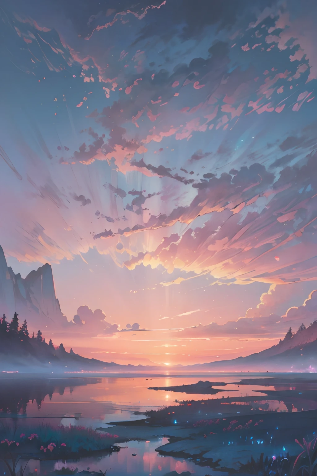 (magical pretty sky pink stream overlay scene), (sky), (clouds), soft lighting, clean background, beautiful scenery, masterpiece, high quality, beautiful graphics, high detail,