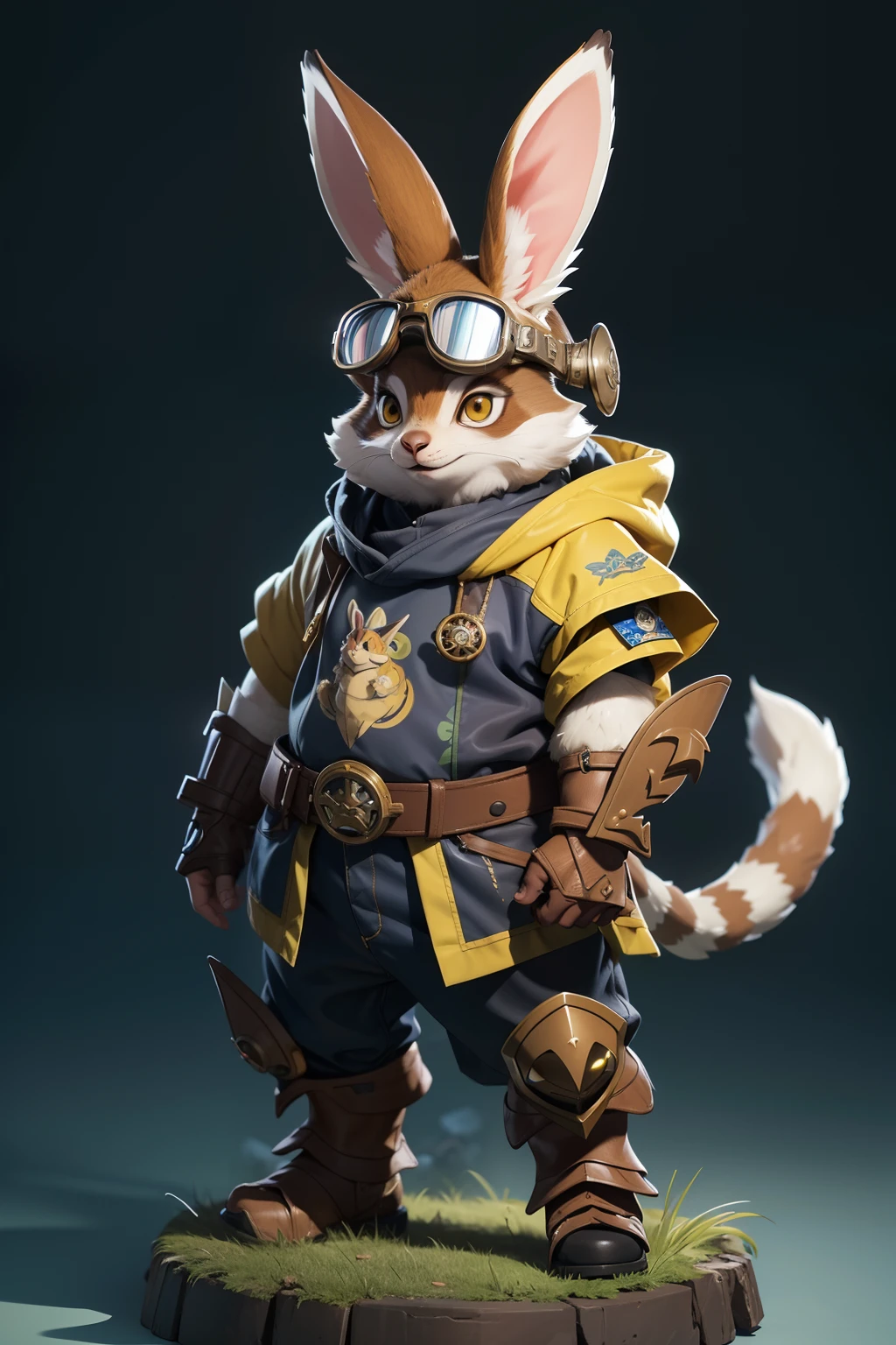 Rabbit by Katsuya Terada, hard disk, Manga, Show Avatar,Shaman lemur, Katsuya Terada STYLE, pokemon style, lemur, Yellow Eye, shaman, Snakeskin Armor, scales,lemur,  Yellow eyes, Muppets, It features a simple, control, chubby, , Manga, Contrasty, Full Body Dynamic Posse, gear, goggles, hoods, by Katsuya Terada, clean, compact, It features a simple