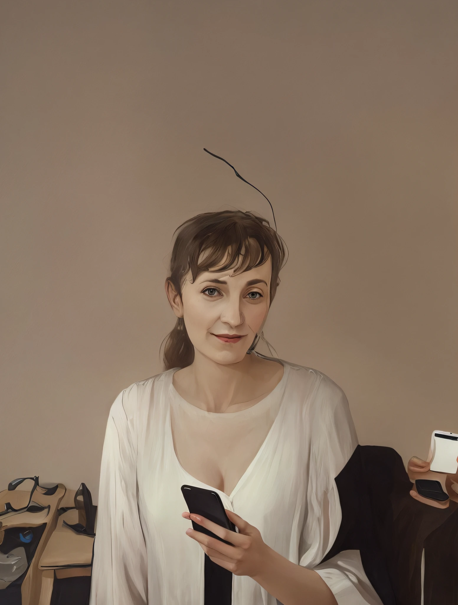 there is a woman that is holding a cell phone in her hand, moleksandra shchaslyva, inspired by Anna Füssli, alina ivanchenko, olga buzova, nadezhda tikhomirova, inspired by Cornelia Parker, julia gorokhova, svetlana tigai, inspired by Ilka Gedő