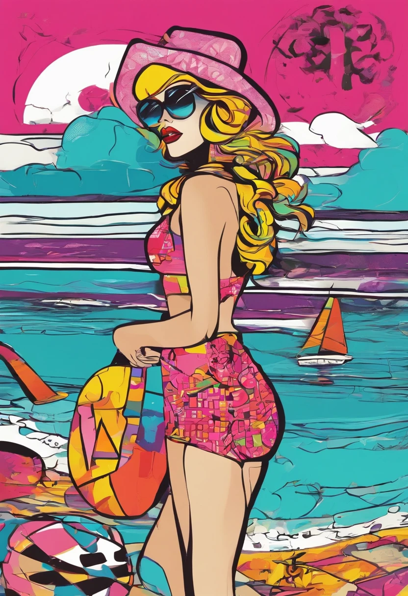 Desenhe uma garota apenas de calcinha de costas na praia