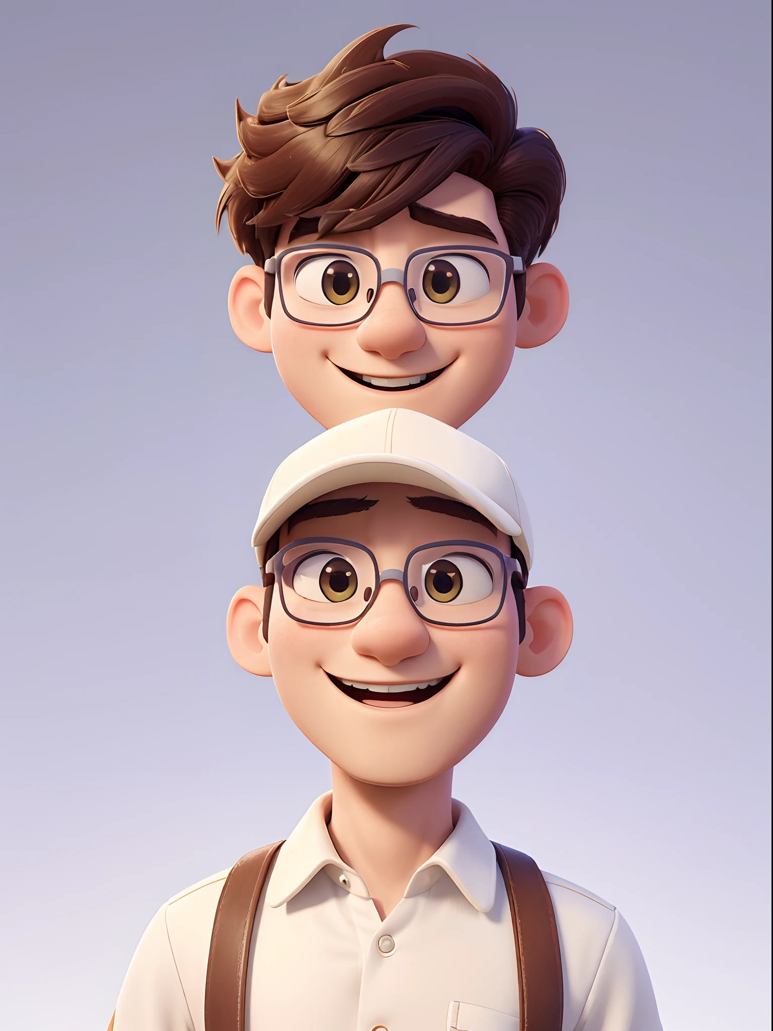 Masterpiece, Best quality, 8K, offcial art, Cinematic light, 超高分辨率,,((Beckon to the camera)),((white backgrounid)),of a guy,open-mouth smile,20yr old,Handsome and sunny,Stand sideways,Beckon to the camera,wears glasses