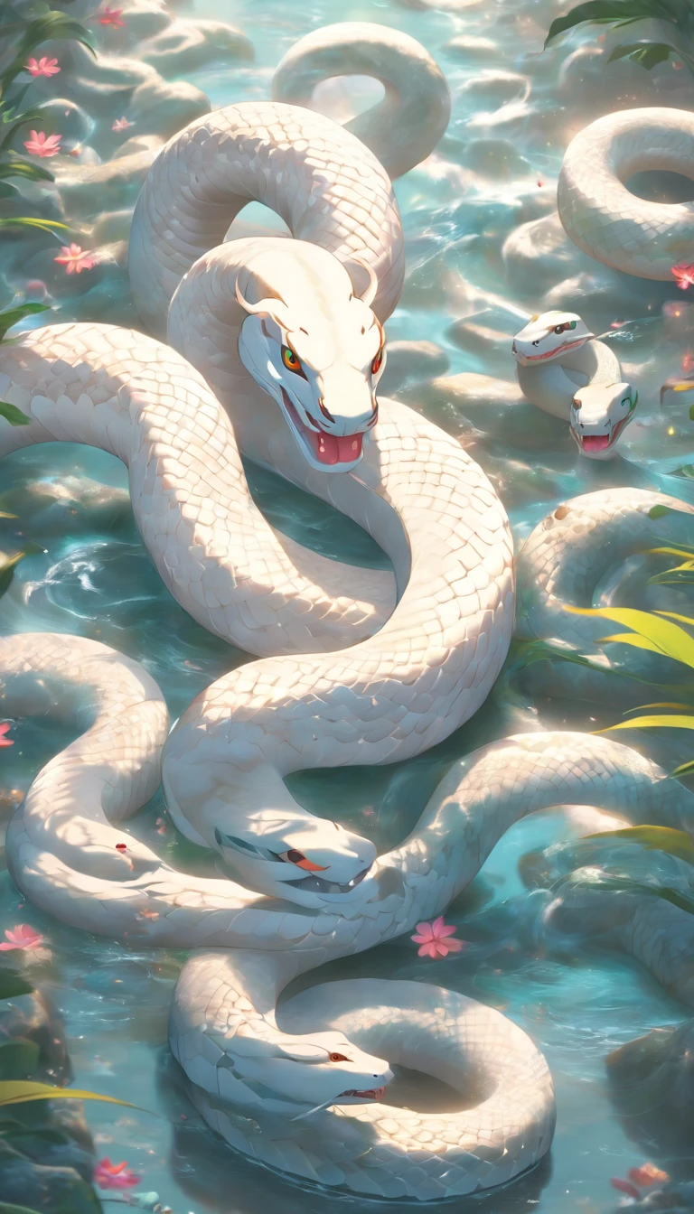 (((White Snake))) Best Quality, Ultra-high resolution, Detailed 4K CG, Master Parts, Krishna, Hindu God,cobra,On the snake, Hindu mythology,((To the serpent)), Image of Hinduism , Aesthetic, Screen-centric