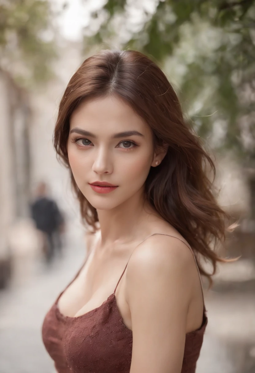 ((Best quality, 8k, Masterpiece :1.3)), Sharp focus :1.2, A pretty woman with perfect figure :1.4, Slender abs :1.2, ((Layered haircut, Big breasts :1.2)), (Tank top shirt :1.1), (Street :1.2), Highly detailed face and skin texture, Detailed eyes, Double eyelid, silver cat-eye glasses