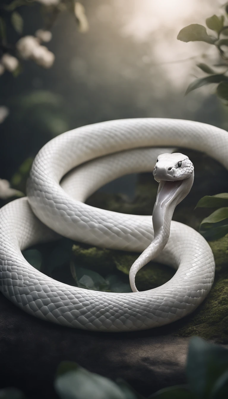 (((White Snake))) Best Quality, Ultra-high resolution, Detailed 4K CG, Master Parts, (Japan myths),A White Snake, Aesthetic, Screen-centric
