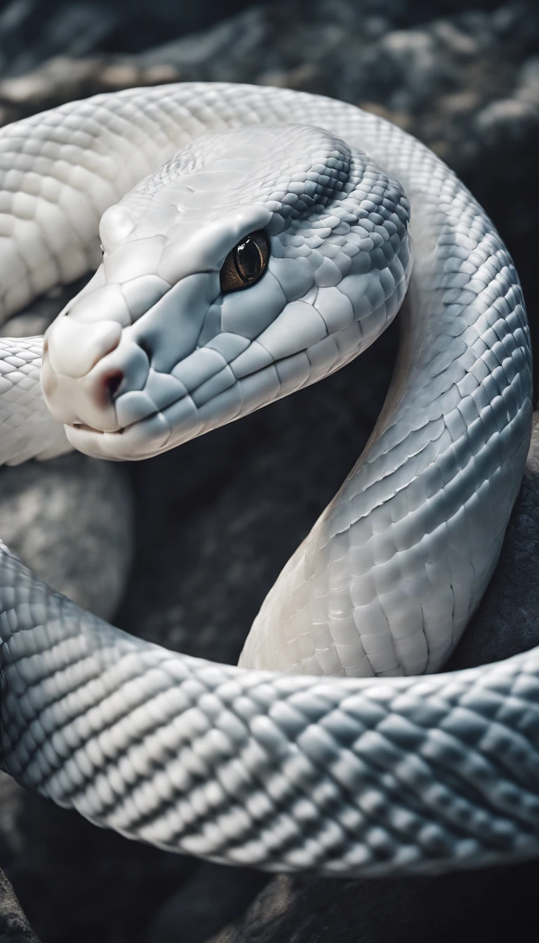 (((White Snake))) Best Quality, Ultra-high resolution, Detailed 4K CG, Master Parts, (Japan myths),A white snake coils around and looks straight ahead, Aesthetic, Screen-centric