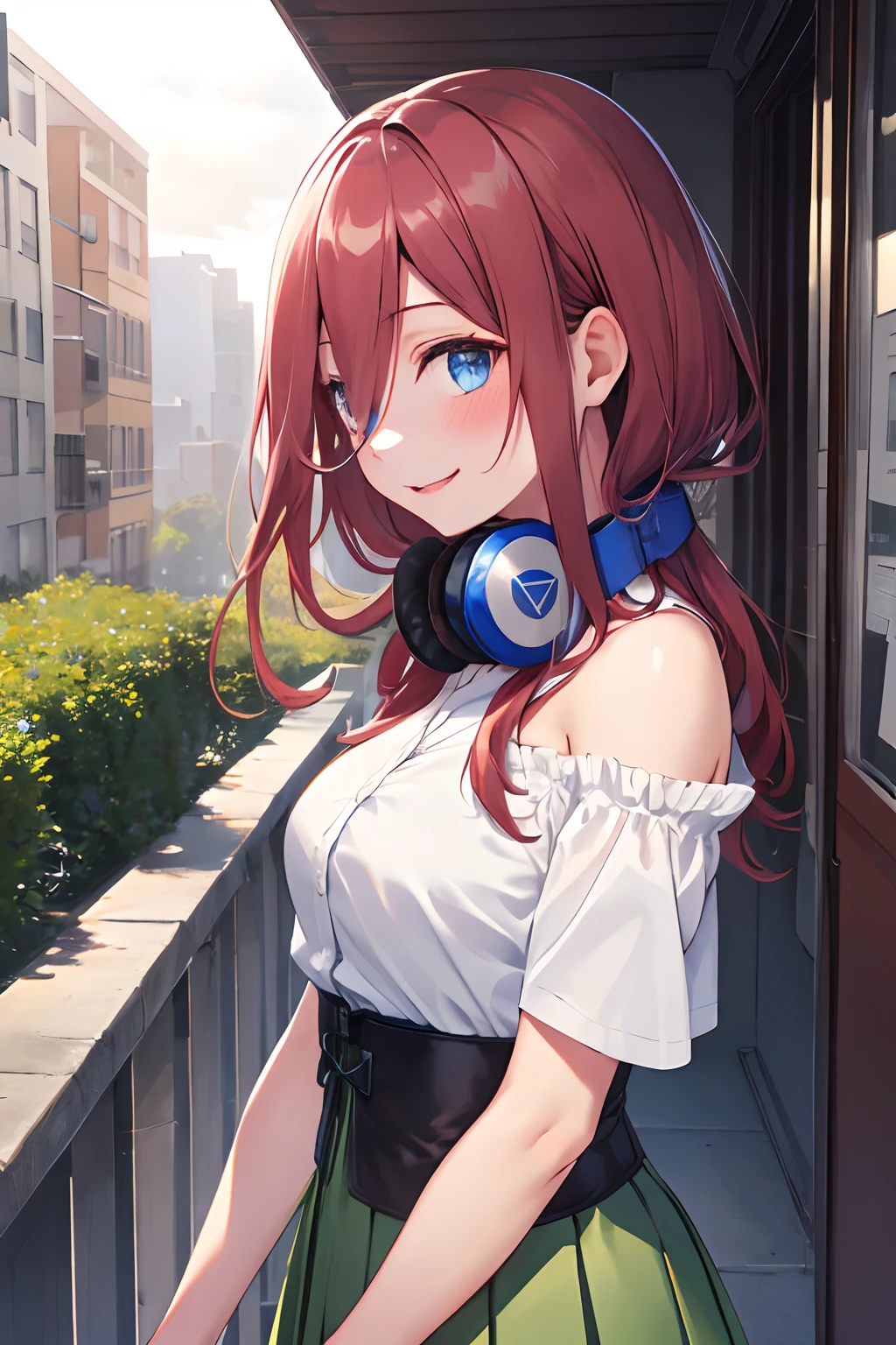 InminentKiss, (masterpiece), high quality, detailed background,1girl, ssolo, ChopioMiku, long hair, shiny hair, maroon hair, hair between eyes, blue eyes, highly detailed eyes, headphones around neck, (blush: 1.3), looking at viewer, standing, smile, outdoors, garden, sun, sun rays, Outfit_School, white shirt, collared shirt , blue cardigan, green skirt, pleated skirt, black pantyhose, loafers, (underbust arm: 1.2), big breasts, 1boy, spider suit, spider web print, spider web , spider-man Masterpiece, absurdres, fine detail, HDR, ((highly detailed face and eyes)), photorealistic, focus on eyes, standing on the roof of a skyscrapper, ((unmasked)), looking at viewer, smiling, short brown hair, new york buildings background, bare shoulders, white shirt, upper body, ponytail, short sleeves, hetero, sleeveless, looking at each other, from side, profile, couple, eye contact