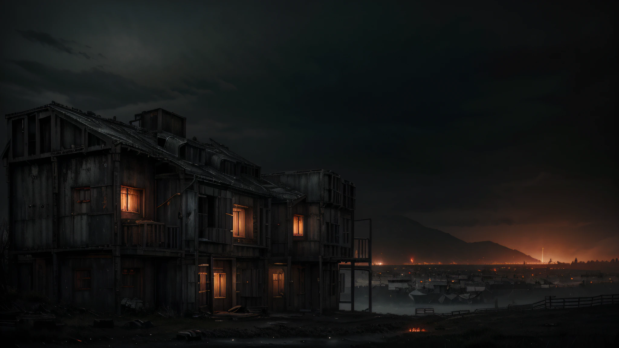 highly detailed landscape, loneliness, gloomy, abandoned vault, old wooden crates, dark endless concrete labyrinth, lots of mechanical spiders around, glowing red spider eyes, gloomy atmosphere, dystopian, highly detailed, highly detailed lighting, cold lighting, black sky, dark overcast pitch black sky, dusty, hopeless, gloomy anime girl, dark black skin anime girl, ashen hopeless anime girl