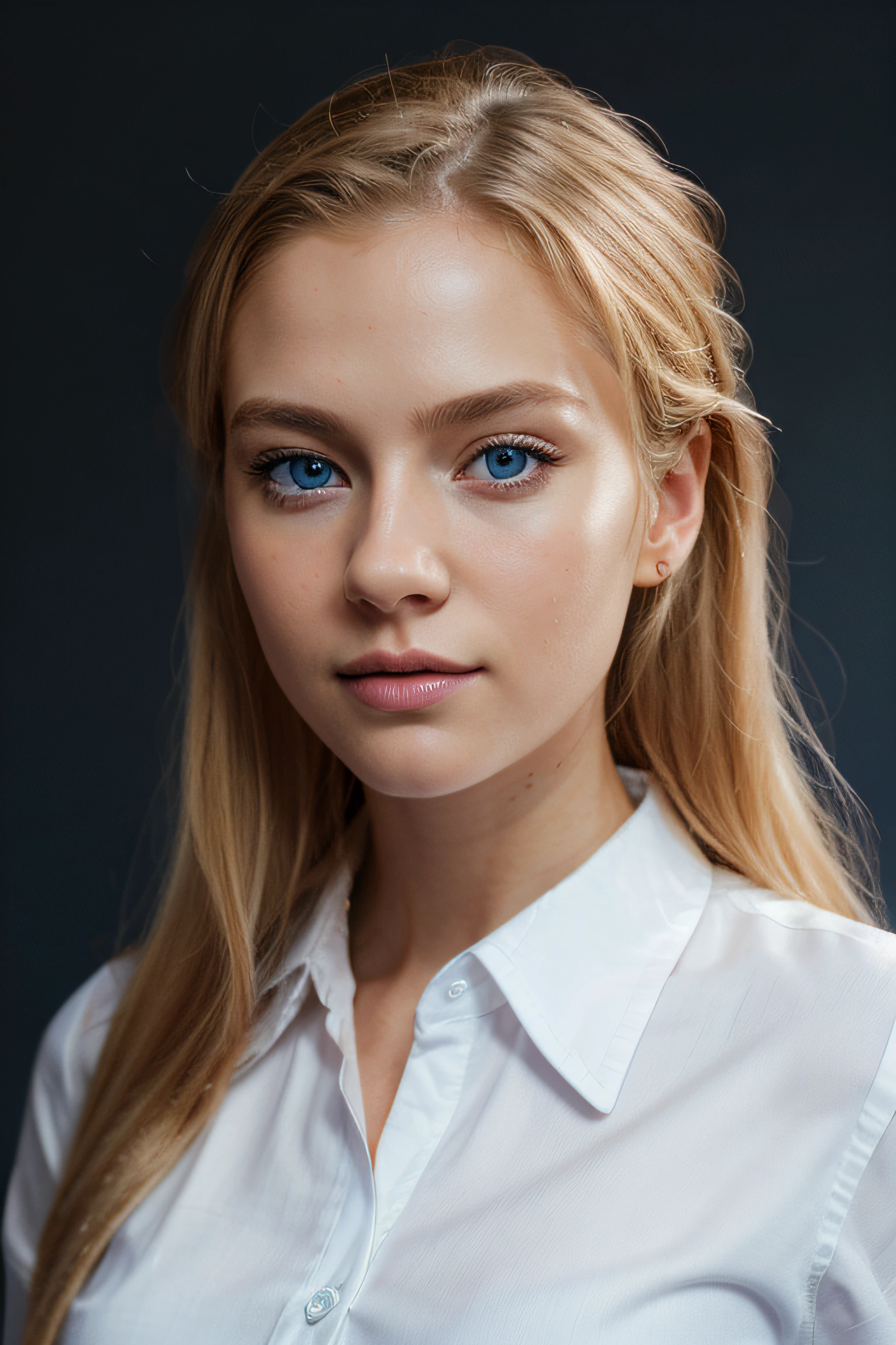 photorealistic, best quality, hyper detailed, female, 24 years old, super cute, perfect blond hair, blue eyes, formal shirt, 50mm Sigma art, avatar, white background, clean background, no background, looking at the viewer, ultra high res, best shadow, instagram LUT, lightroom preset