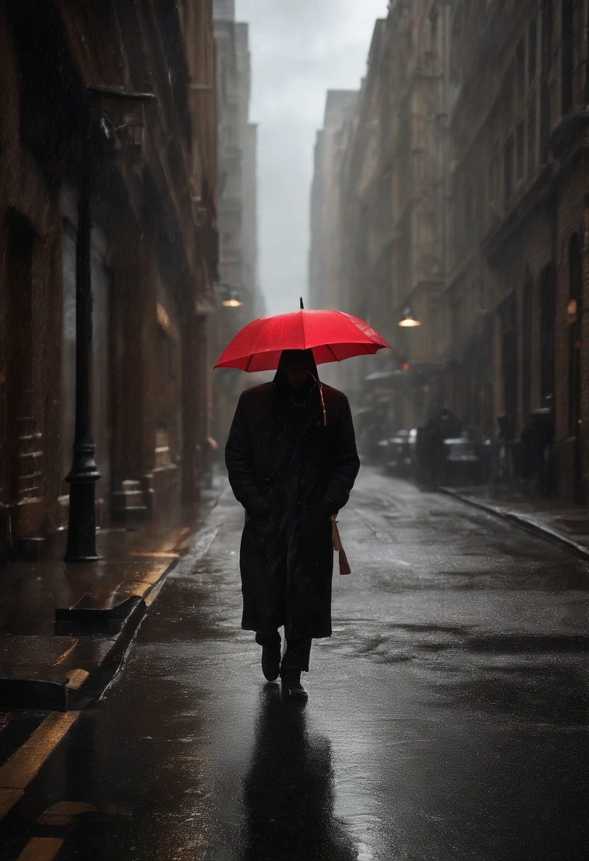 ((Full body photograph)) of a dark unknown powerful shadow non-human entity with skull face ((black, gold, red)), standing in the middle of a vacant city street while there is heavy rain and strong thunderstorm, photorealistic, stunning realistic photograph,highly detailed, intricately detailed, cinematic, Isometric, Centered,hyper realistic, cover photo, 12k, high definition, studio lighting, portrait, ultra high definition, centered, intricate artwork masterpiece, epic, highly detailed, vibrant, photo taken with Canon EOS 5D Mark IV, soft focus, bokeh, absurdity