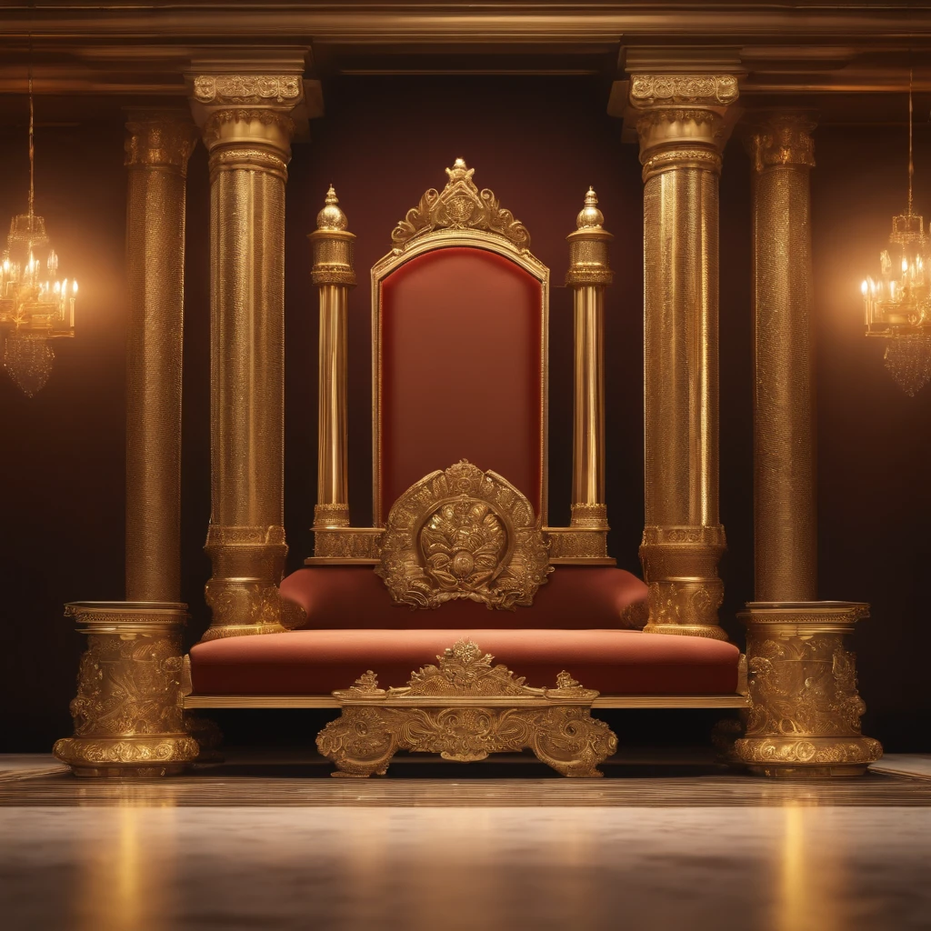 (best quality,4k,8k,highres,masterpiece:1.2),ultra-detailed,realistic,photorealistic:1.37,royal throne,golden,ornate,elaborate,carved detailing,velvet cushioning,richly decorated,exquisite craftsmanship,isolated from background,grandeur and opulence,king's power and authority,luxurious feel,regal vibe,historical significance,monarchy symbol,A symbol of power and wealth,commanding presence,dignified and majestic ambiance,impressive size and stature,vivid colors,soft lighting