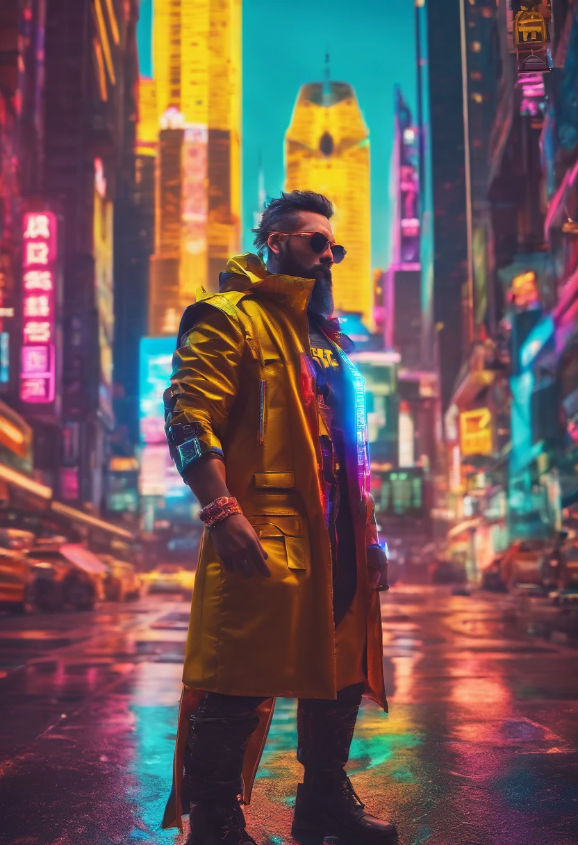 man with beard , yellow lamborghini, Success, sunglasses, official costume, colourful, 真实感