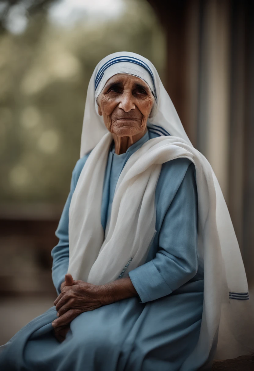 Mother Teresa of Calcutta looking at the camera