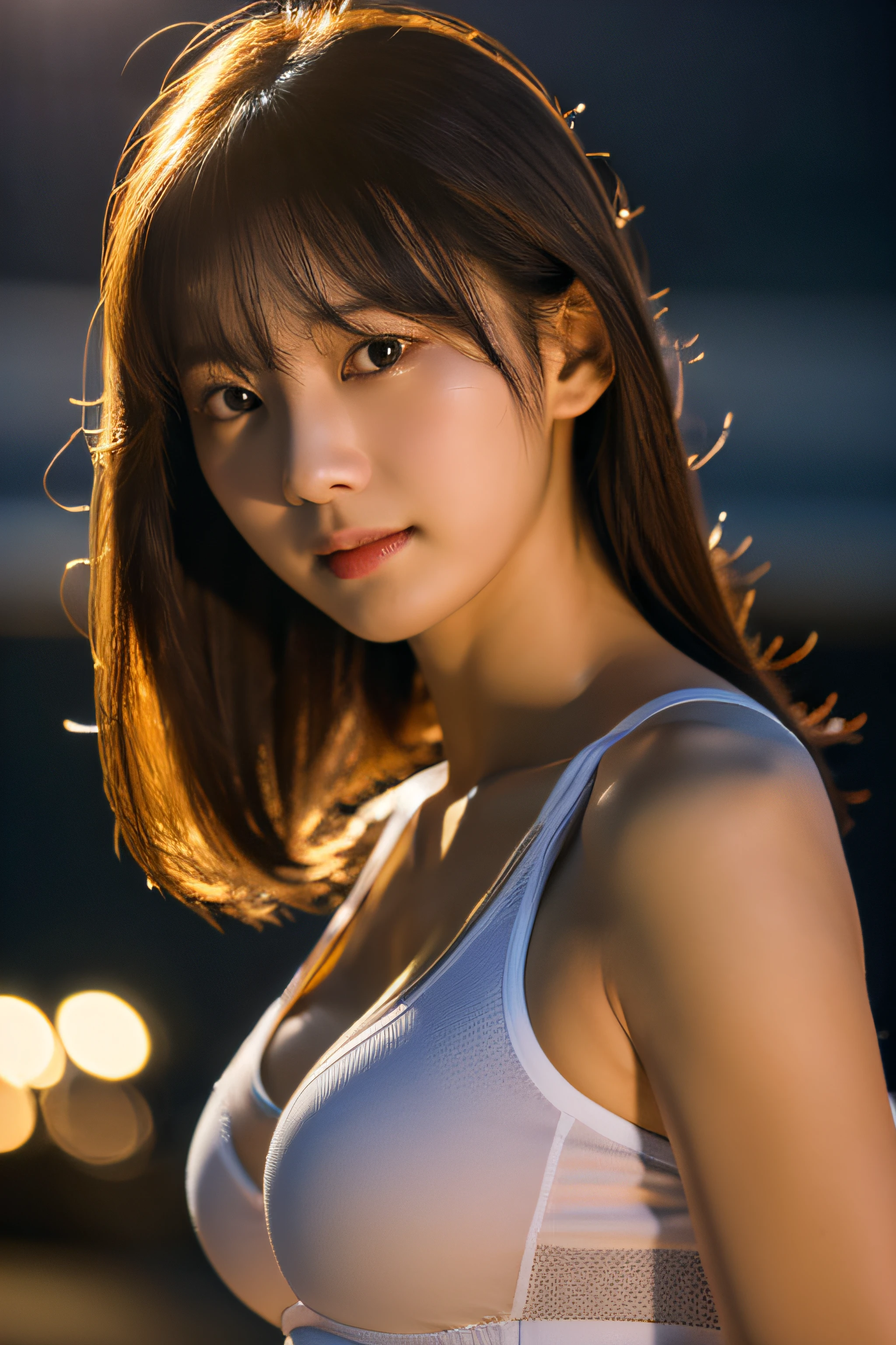 women's pictures. wearing tennis, Good Hand, 4K, hight resolution, masutepiece, Best Quality, 1 of the head:3, finely detailed skin, Sharp Focus, (Cinematic lighting), Night, Soft lighting, Dynamic Angle, medium breasts, Beautiful Koreans
