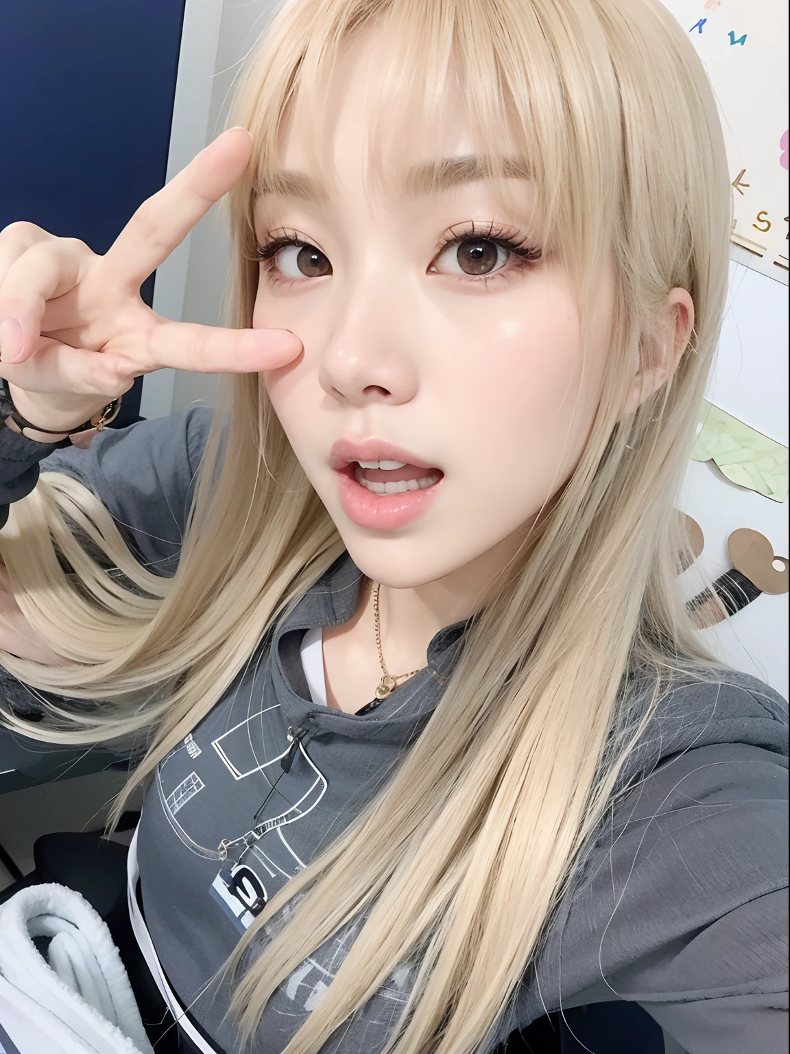 un primer plano de una persona con el pelo largo haciendo un signo de paz, Sun Yunjoo, Lalisa Manobal, Parque Roseanne de Blackpink, Lalisa Manoban de Blackpink, Cl, Jossi de Blackpink, Hermosa Delphine, Jaeyeon Nam, Parque Ji-min, Heonhwa Choe, con flequillo, Kim Doyoung, 韓国アイドル