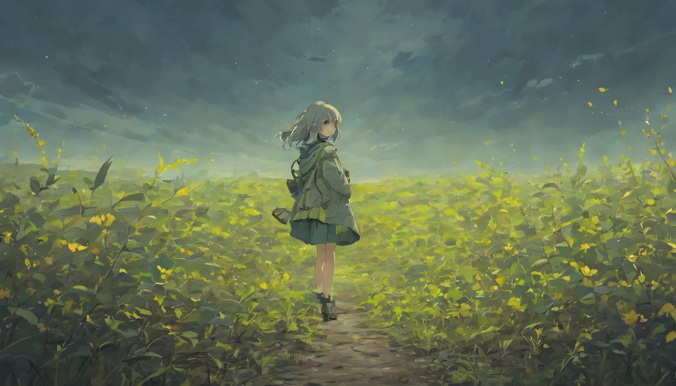 Wilted plants、grey sky、wasteland