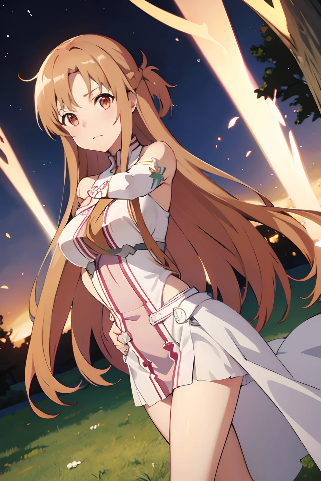 {asuna yuuki(sword art online)}, 1girl, ​masterpiece、top-quality、NSFW, {seminude、toppless、pink 、Naked Dance、Metamorphosis、A slender、