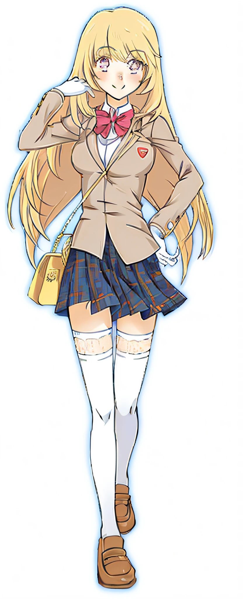 Cartoon image of a girl in a school uniform, !!Full body portrait!!, Blonde anime girl with long hair, anime full body illustration, small curvaceous , full-body portraits, full body commission for, ecchi anime style, full body portrait of a short!, Magical school student uniform, female student, ( ( misa amane # ) )