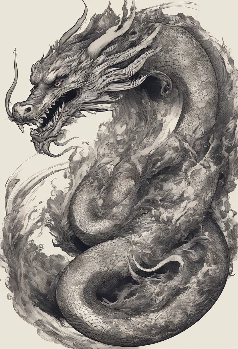 Xuanwu(the body of the,The head of the Chinese dragon,The long tail of the snake),tosen,Huge waves,China-style,oc rendered,super-fine,high qulity,8K high resolution,ultra - detailed