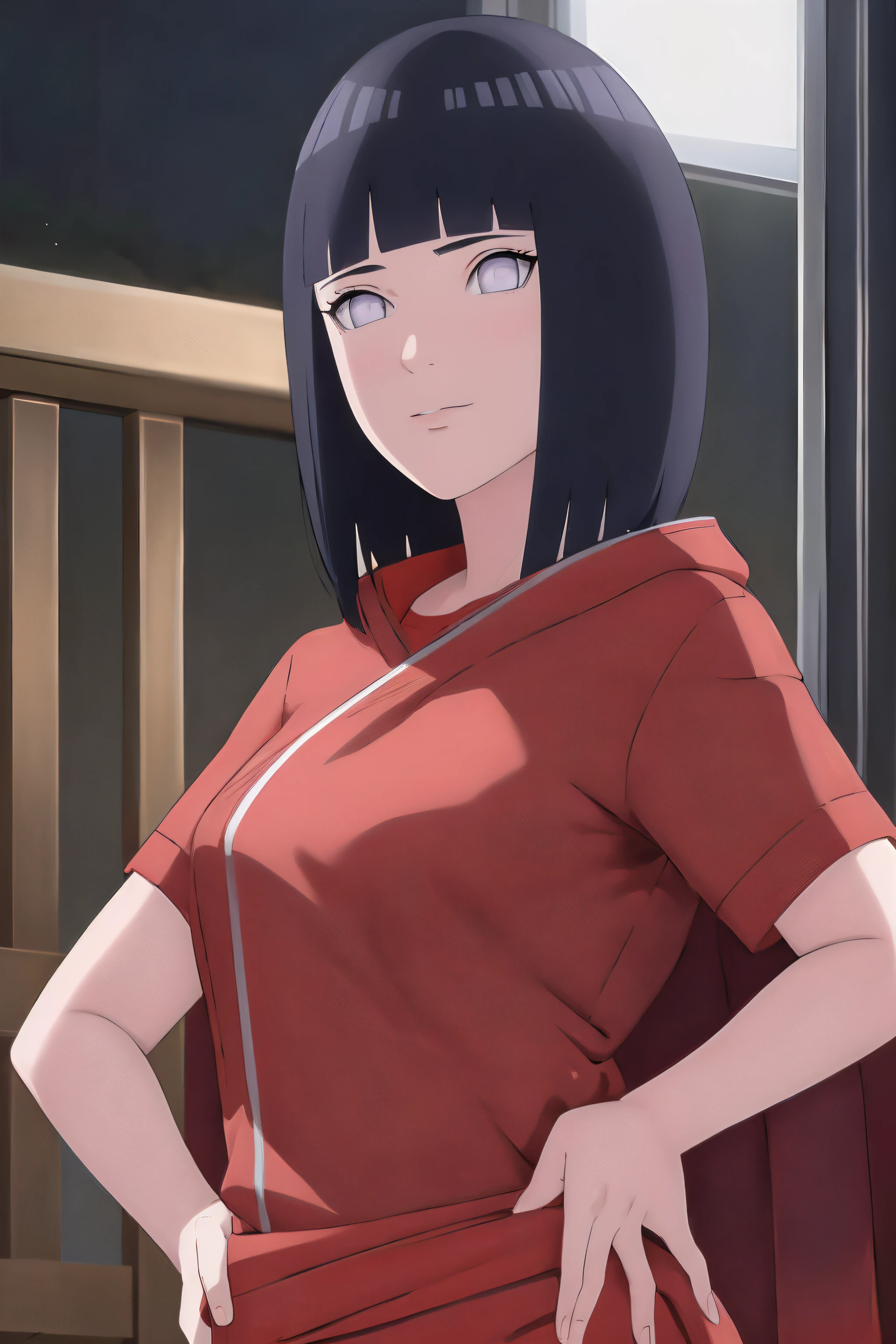 konan, short hair, hair ornament, blue hair, flower, hair flower, (orange eyes:1.2), (labret piercing:1.2), akatsuki robe with red clouds, piercings, looking at the viewer, blue hair, standing inside dark room, night time, busty, large breasts, high quality, 4k