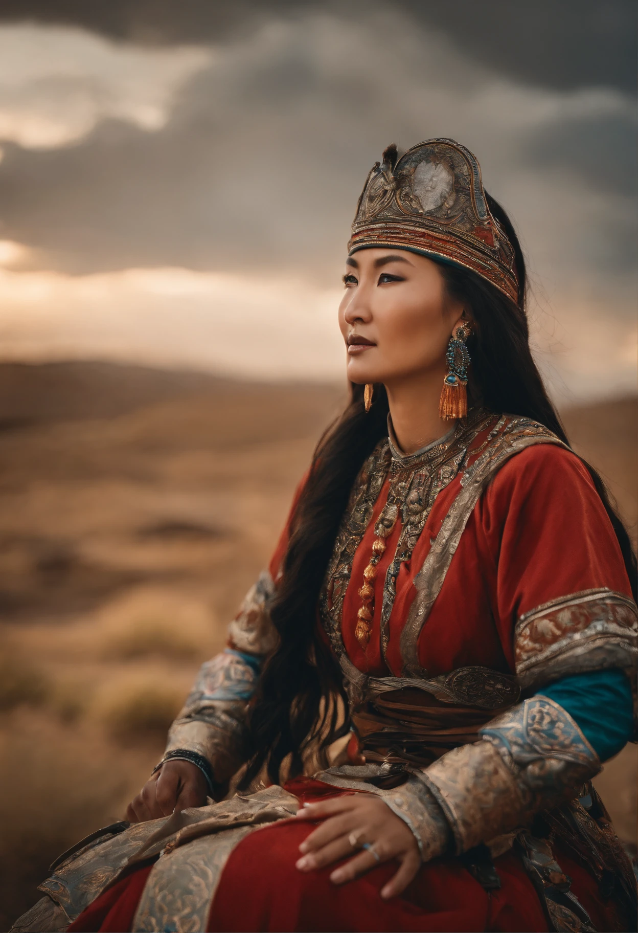 Genghis Khan Daughter husband looking forward, sord in hand