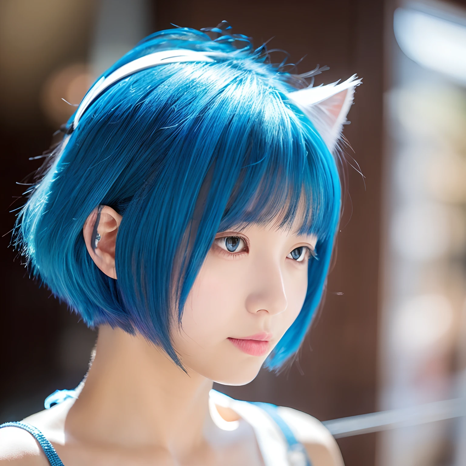 Blue-haired short-hair cat ear