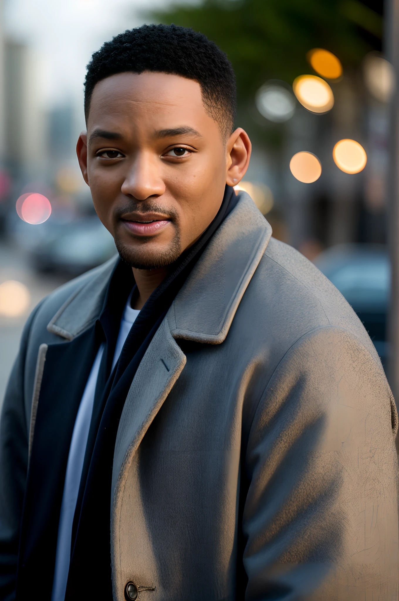 (Dynamic pose:1.2),(Dynamic camera),Close-up Will Smith（Will Smith） ,Perfect eyes , (Wearing a shabby mech coat),(Bokeh:1.2), Intricate, (Steel metal [Rust]), elegant, Sharp focus, Soft lighting, Vibrant colors, ((Streets)), Detailed face, RAW photo, full sharp, Wallpapper 8K UHD, Digital SLR, Soft lighting, High quality, filmgrain, Fujifilm XT3