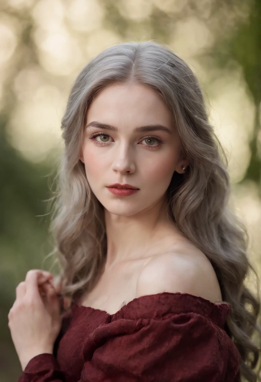 (((A deep red wound streaked across his left cheek))) white complexion, Women around 19 years old, Natural gray hair, Unique green eyes, Use Cole, Slim and elegant, Beautiful, Candlelight in a medieval setting, super sharp focus, realistic lens, Medieval women's clothing, Four colors (scar:1.4)