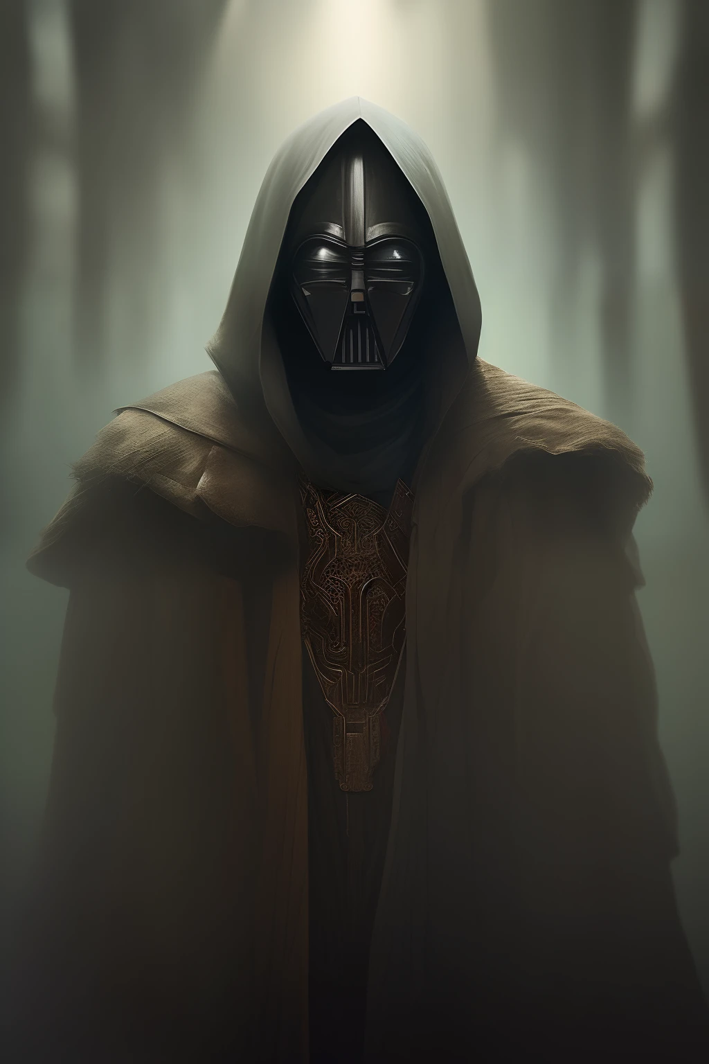 Star wars bounty Hunter that specializes in a lightsaber and blaster combo, cloth fabrics with a cloak