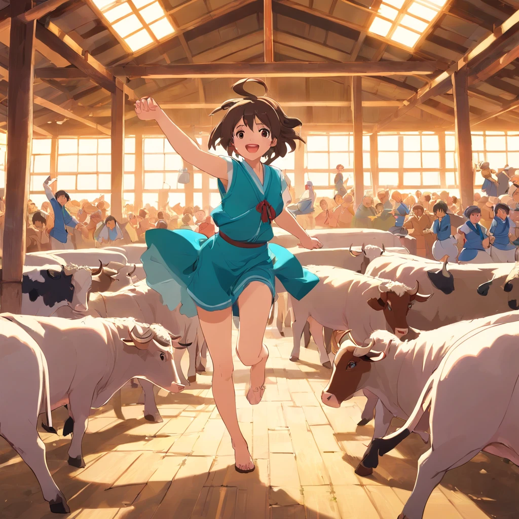 Calves,Cowshed,Buffalo in the center,A lot of people danced around the calf,HmongCostume,zona rural,jubilation