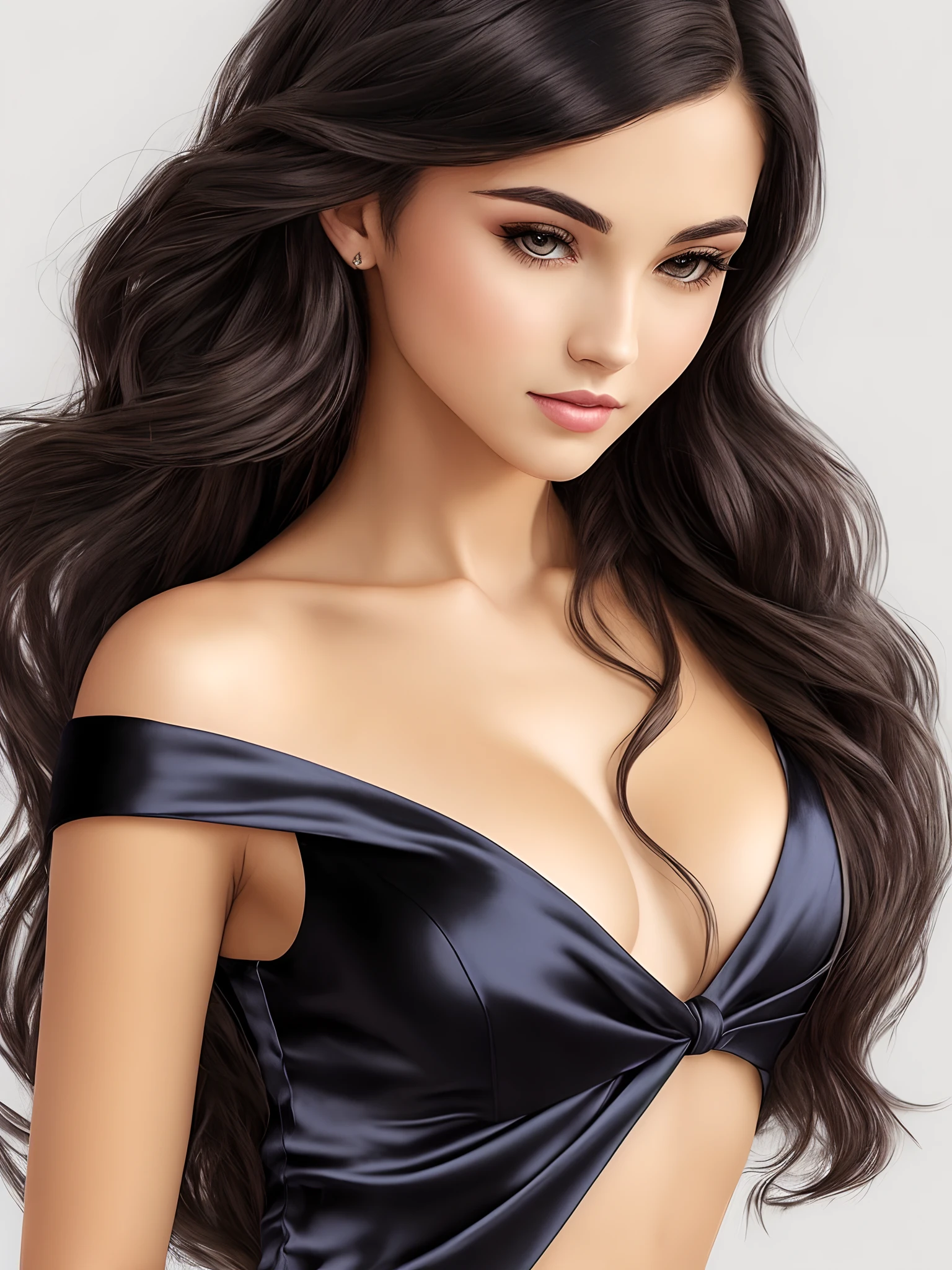 draw a beautiful black and gorgeous lady. she is beautiful and luxurious. she is dressed in beautiful silk and she has gorgeous, long curls. she is soft and perfect, just like a lady