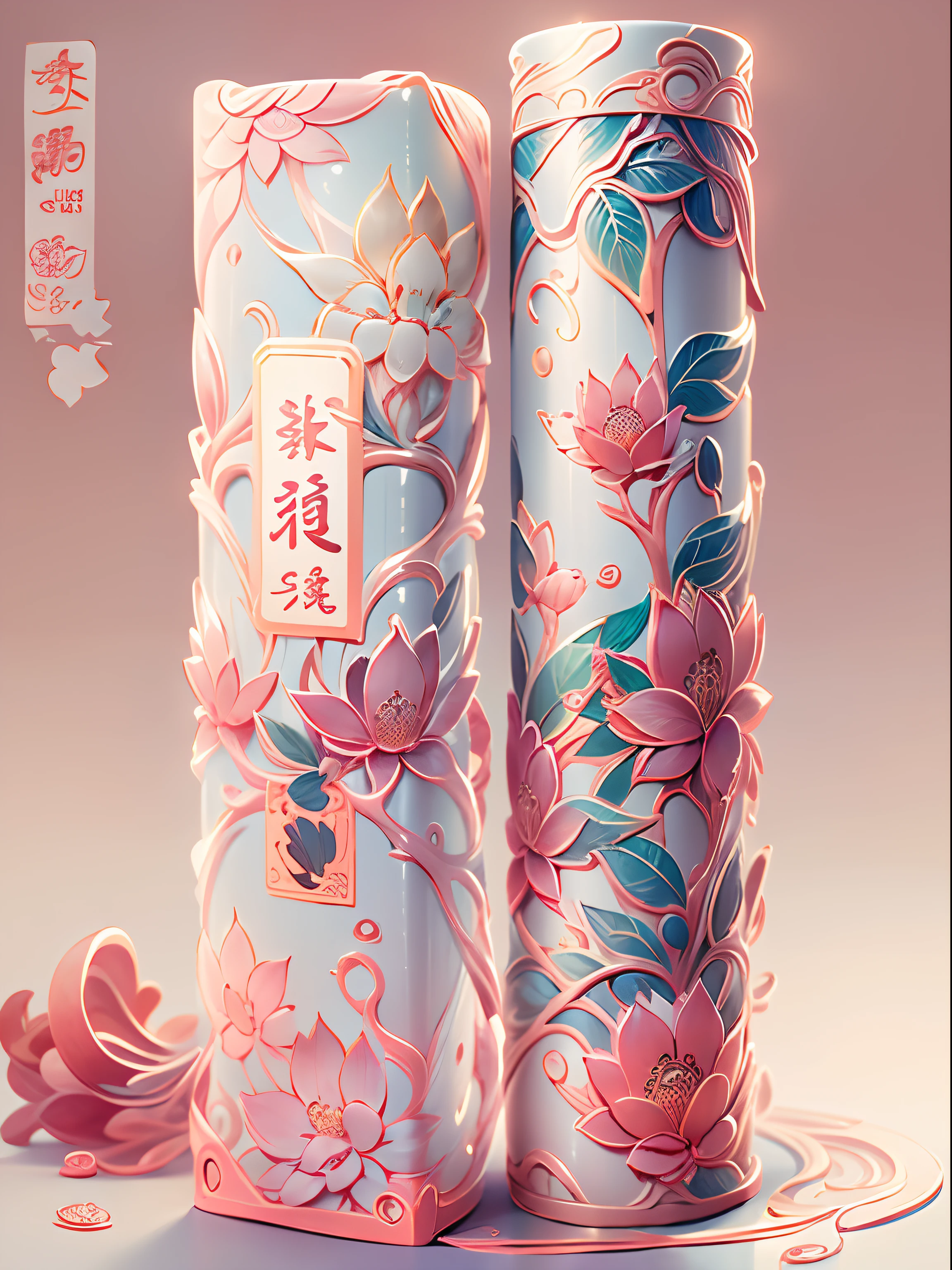 packaging design,(Lipstick packaging),(PET material:1:2),China-style,Traditional Chinese patterns,florals,trending on artstation