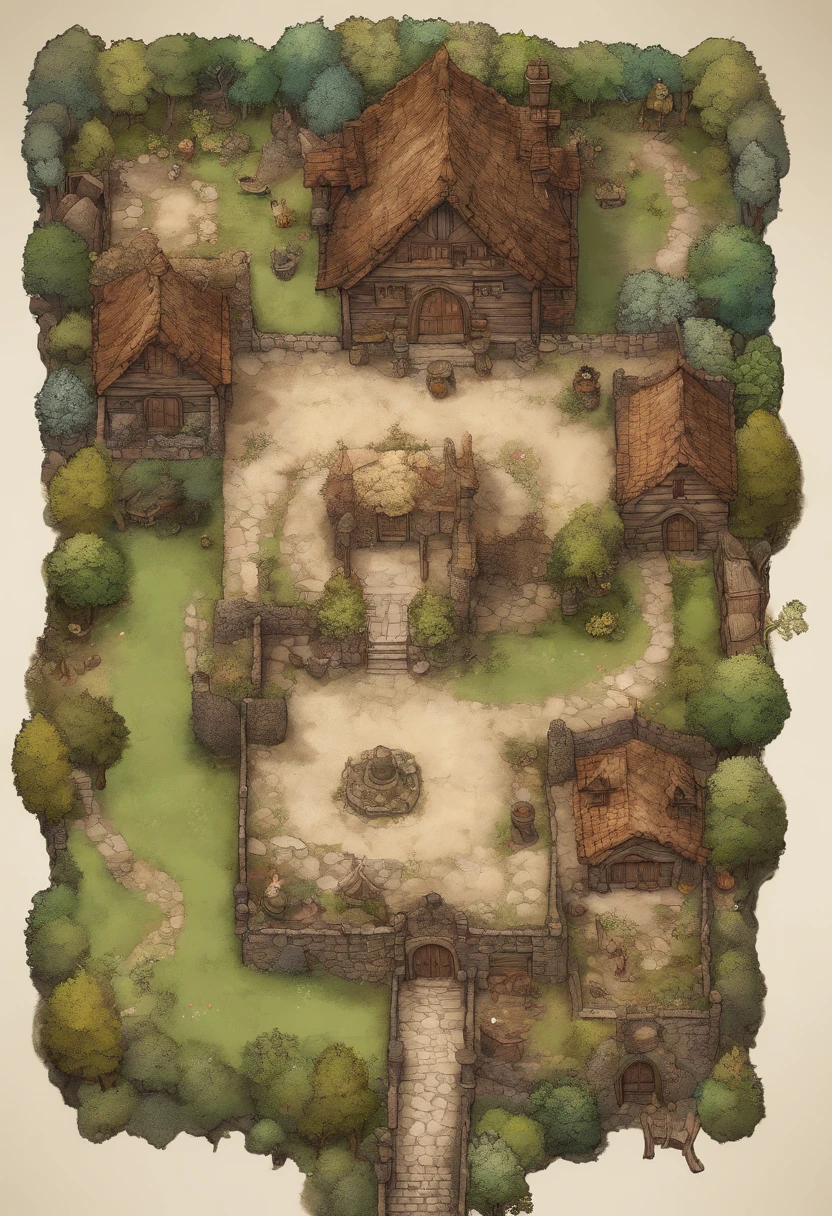 birdseye straight top-down shot from a drone, battlemap of interior of medieval fantasy cottage, (massive dark magical roots sprouting from west:1.2), (black necrotic magic in the air:1.2), wicker furniture,  door to north, mezzanine sleeping area, dungeons and dragons, final fantasy, game art, (coherent architecture and interior, with realistic proportions and textures, intricate details, handdrawn, vibrant, cinematic lighting, masterpiece, 8k:1.2)
