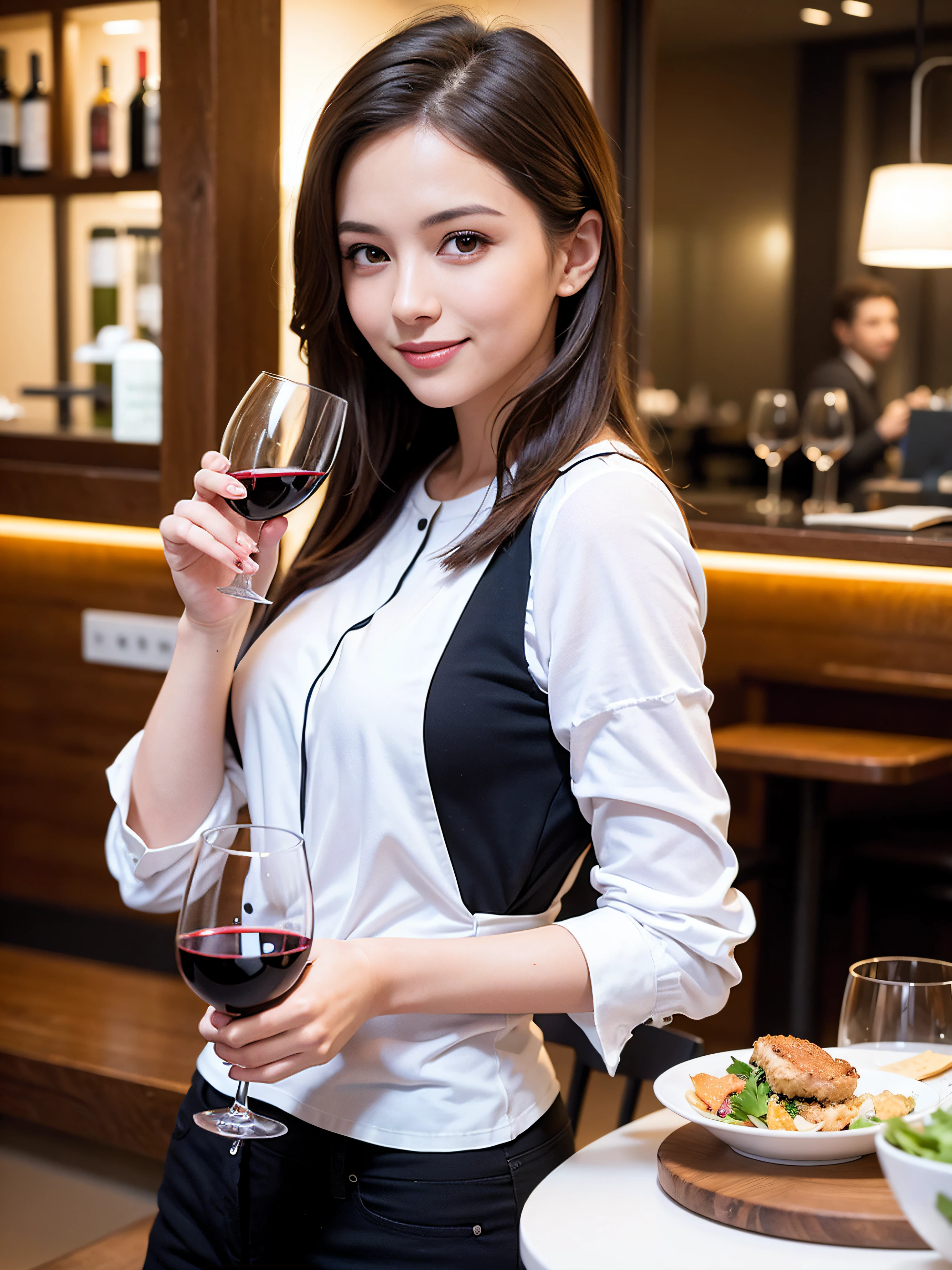 (64K, UHD, top quality, masterpiece: 1.2), (realistic, photorealistic: 1.37), super detailed, pretty woman 1 person, (slim face), (slim body), (brown hair), (short cut), cheeks slightly blushing, (35 years old), 38 years old, solo, beautiful detailed urban night view outside the window, restaurant, wine glasses sit, at night, in a prominent place (from the waist up) NovaFrogStyle, Actress, Model, Waist Up, White Wine, Slim, Wine Glass, Super Clean Night View, Wine Glass Put in the Middle, Happy Smile, (Smile: 1.15), Beautiful Fine Eyes, Upper Body, Bust Japan Up, Night, Short, Short, Actress, Model, Waist Up, White Wine, Slim, Wine Glass, Super Clean Night View, Wine Glass Put in the Middle, Happy Smile,