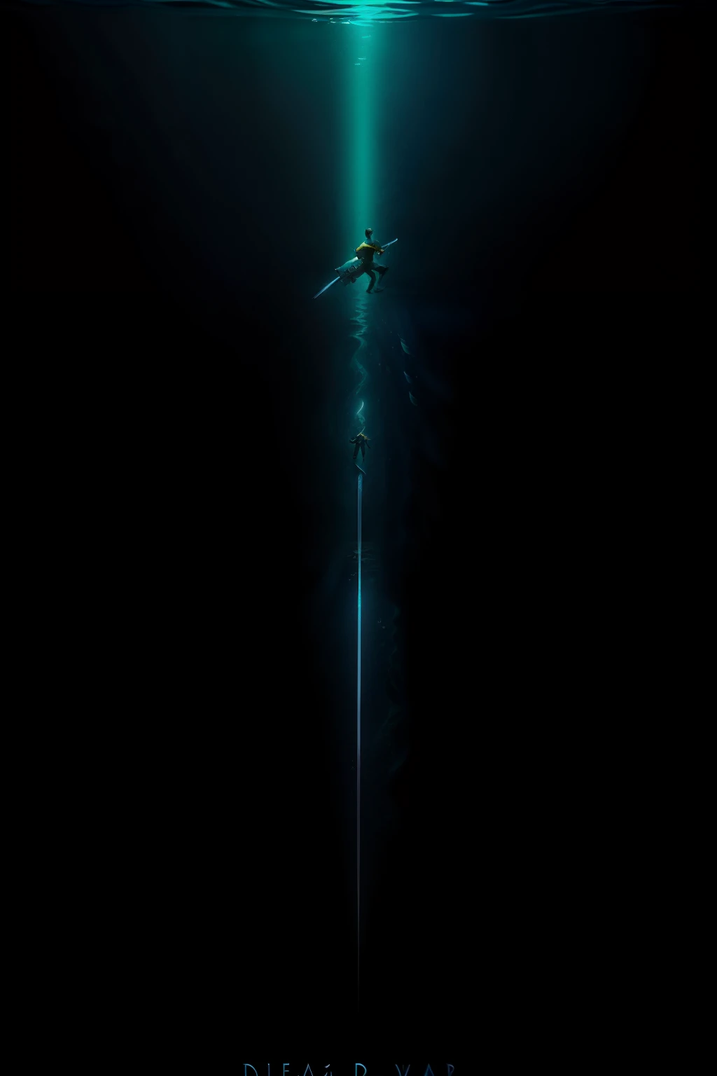 A film inspired by Disney Pixar featuring a guy with a sword underwater with the words deepwoken.