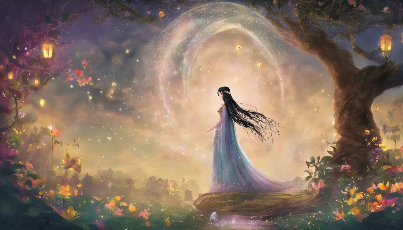 （A beautiful goddess with long black hair），（Beautiful and kind），（Continuous action），（Storyboard）