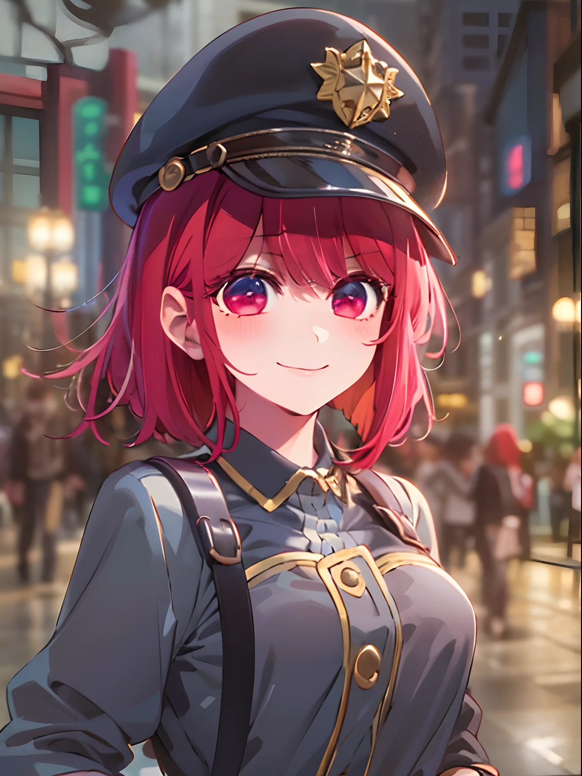 ​masterpiece、ighly detailed、(1 girl in:1.2)、Red hair、Learn uniforms、big eye、a closeup、A smile、8K、short-hair、beret、(((anime styled)))、Shining eyes